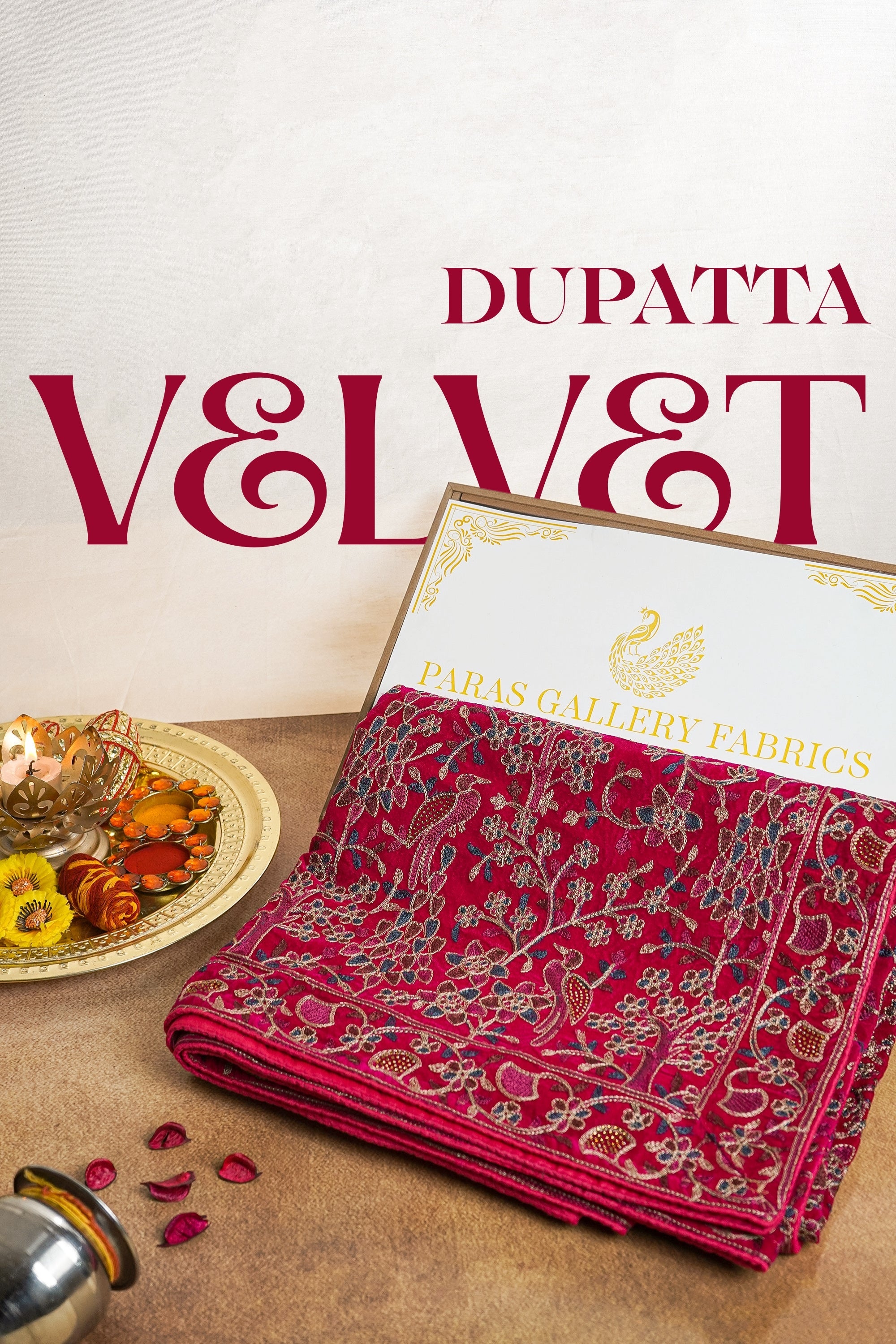 Pink Velvet Dupatta With All Over Thread And Sarwoski Work 16079