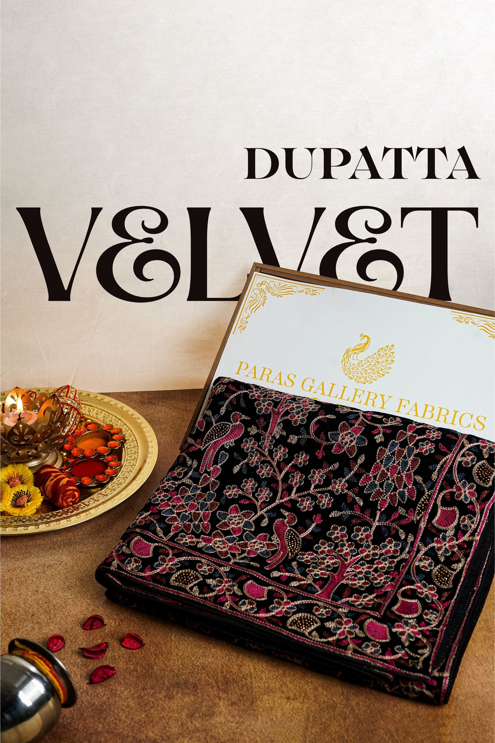 Black Velvet Dupatta With All Over Thread And Sarwoski Work 16080