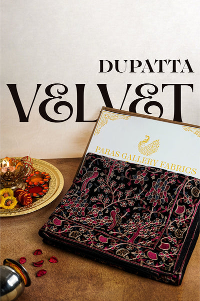 Black Velvet Dupatta With All Over Thread And Sarwoski Work 16080