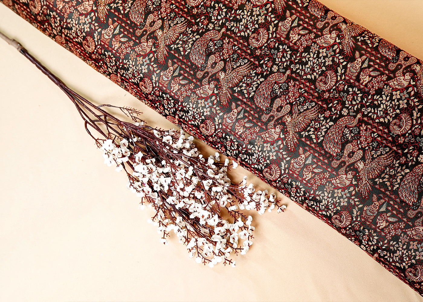 Brown Banarasi Brocade Fabric with All Over Thread Handloom and Swarovski Work 16084