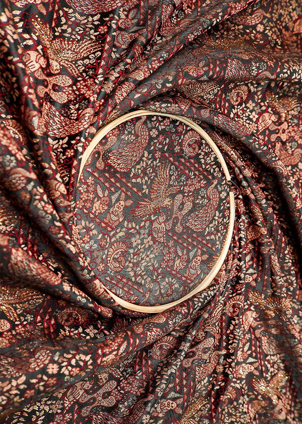 Brown-Pure-Banarasi-Brocade-Fabric-with-All-Over-Swarovski-Work-and-Thread-Handloom-16084-close-view