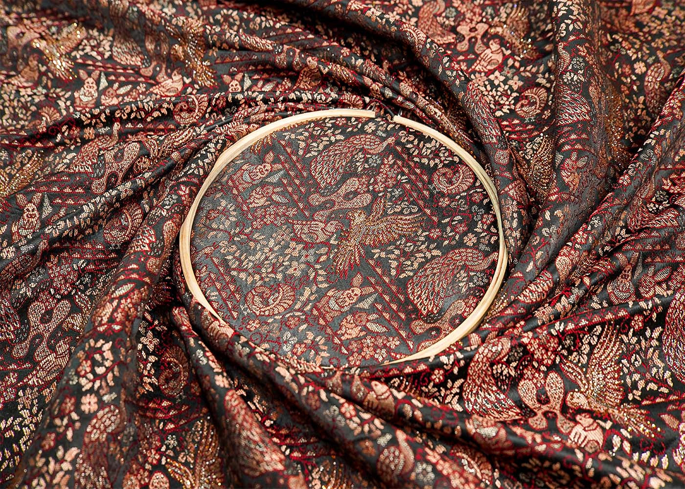 Brown Banarasi Brocade Fabric with All Over Thread Handloom and Swarovski Work 16084
