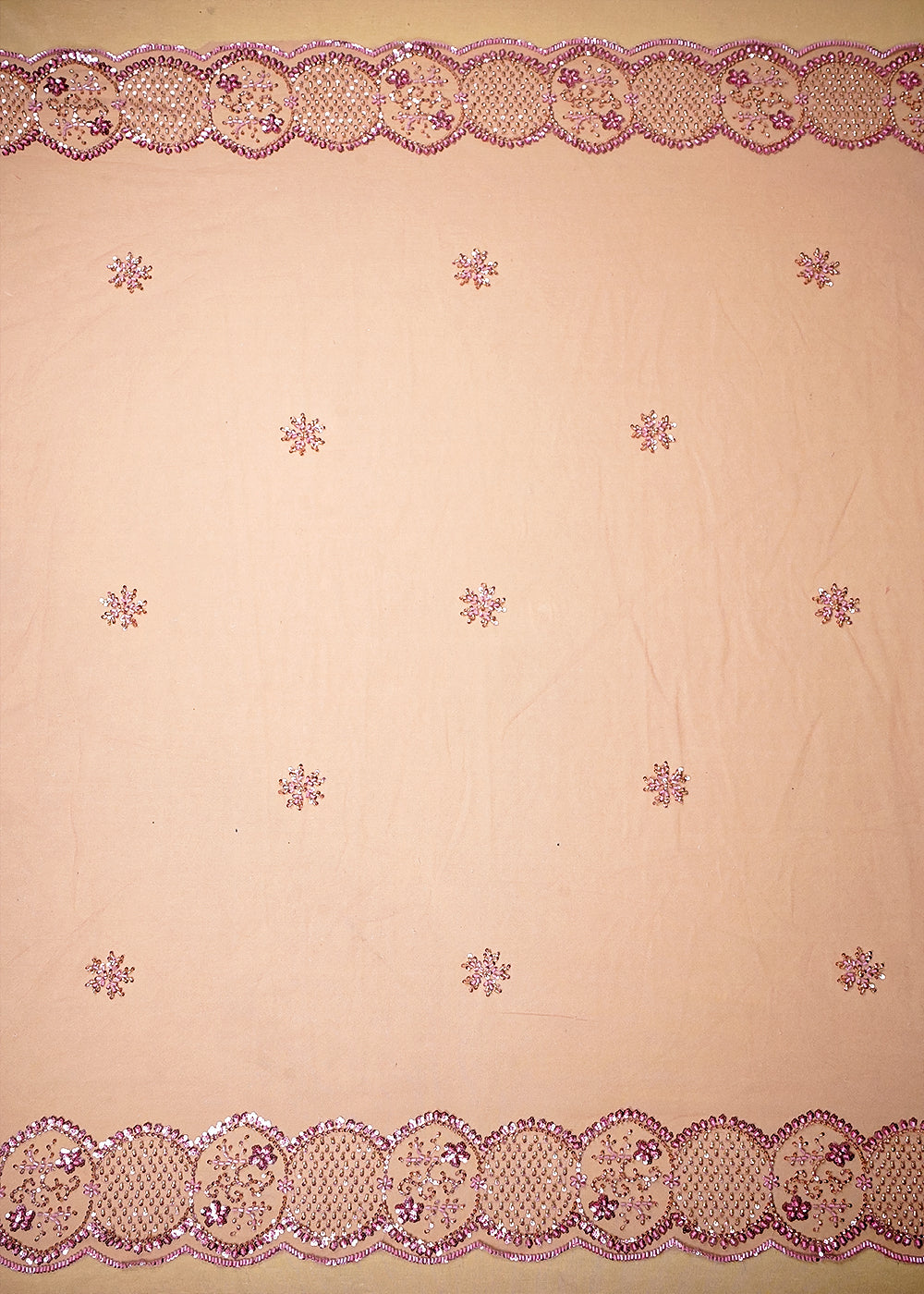 Onion Imported Net Dupatta Fabric with Allover Sequins and Katdana Work with Two-Side Scalloped Border 16096