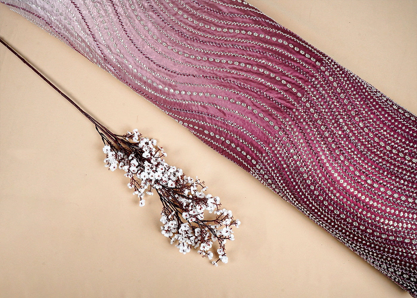 Wine Jimmy Choo Ombre Fabric With Allover Sequins and Katdana With Scalloped Border 16099