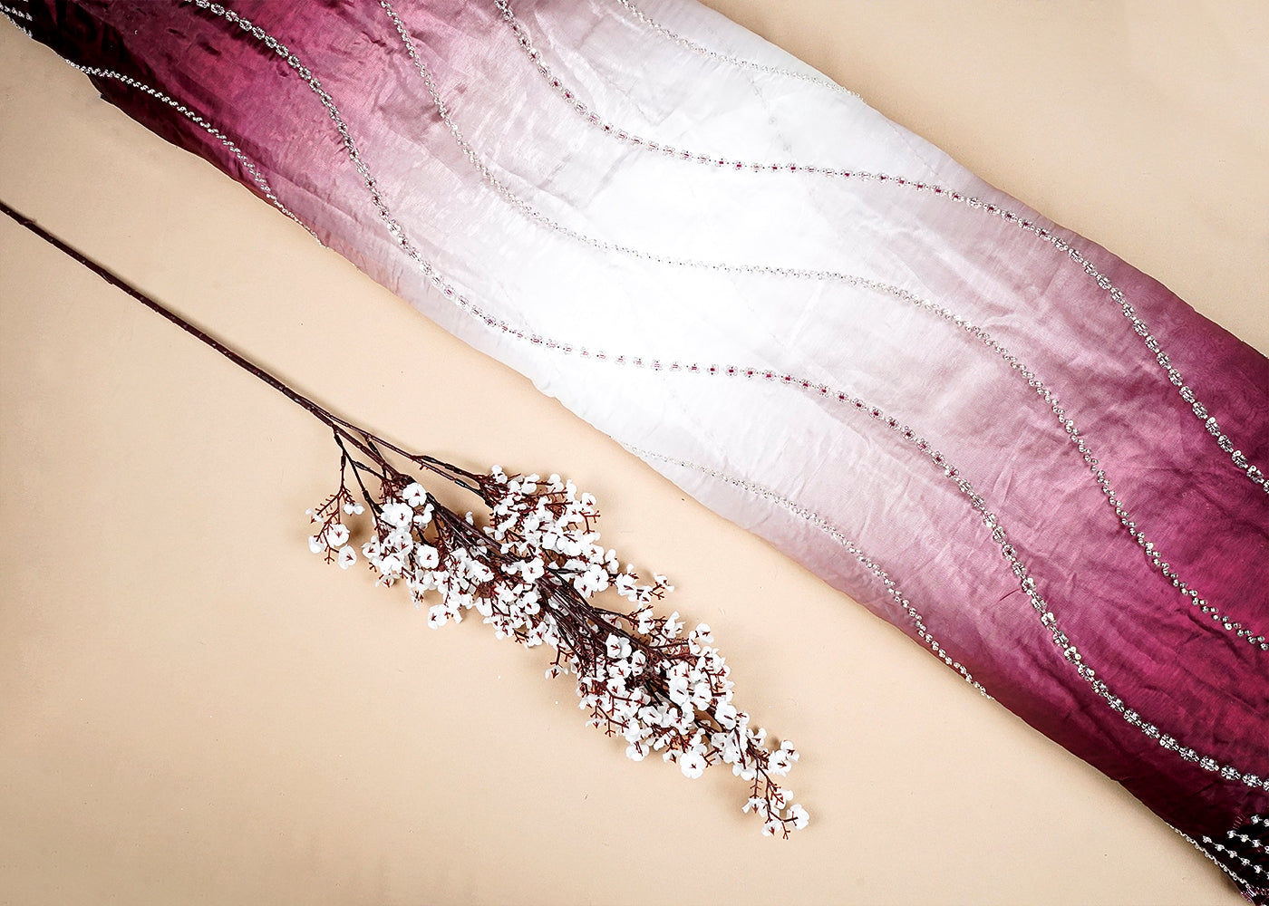 Wine Jimmy Choo Dupatta Fabric With Katdana and Sequins Work With Two Side Border 16103