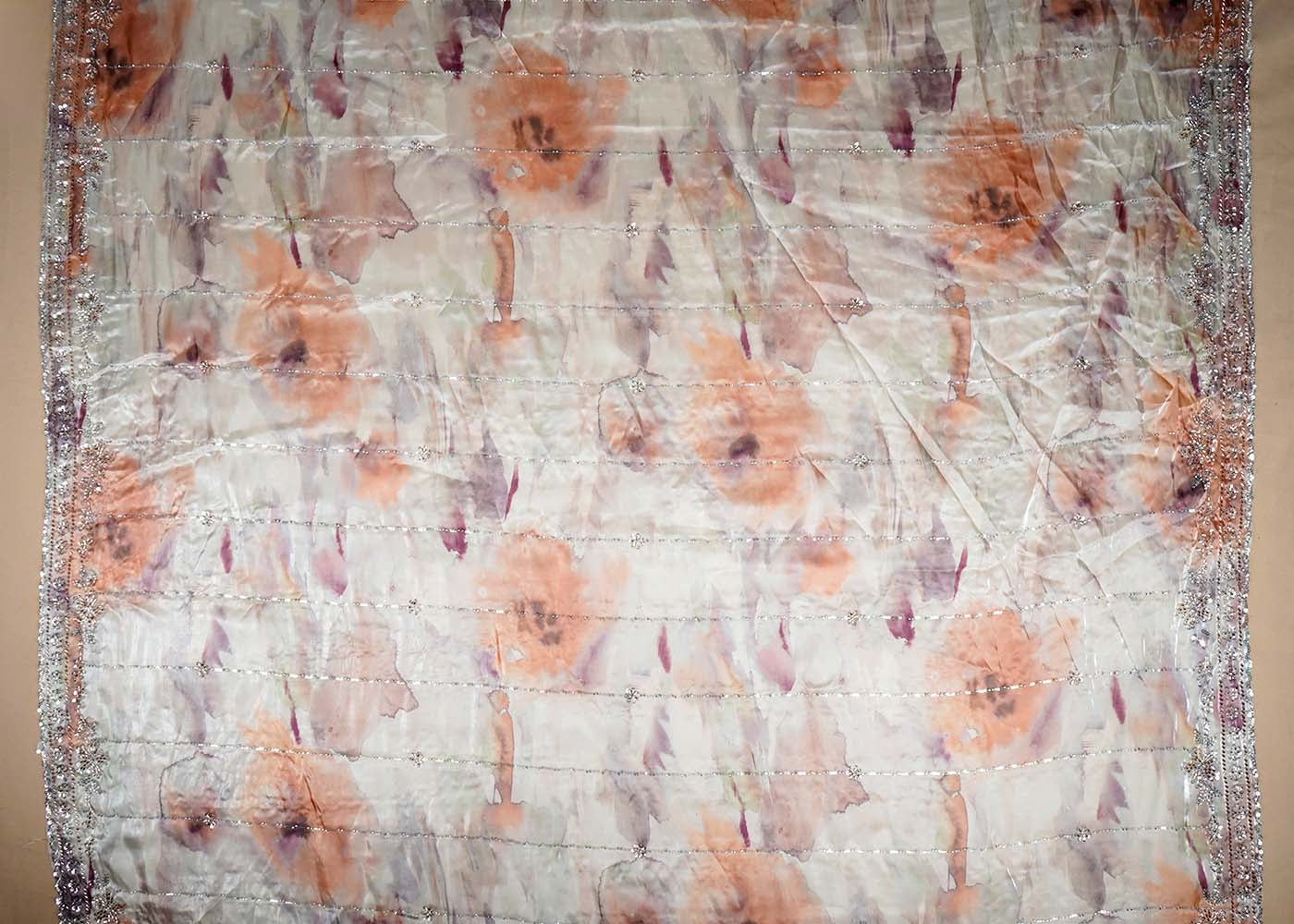 Orange Jimmy Choo Dupatta Fabric With Sequins and Kutdana Work With Two Side Border 16109