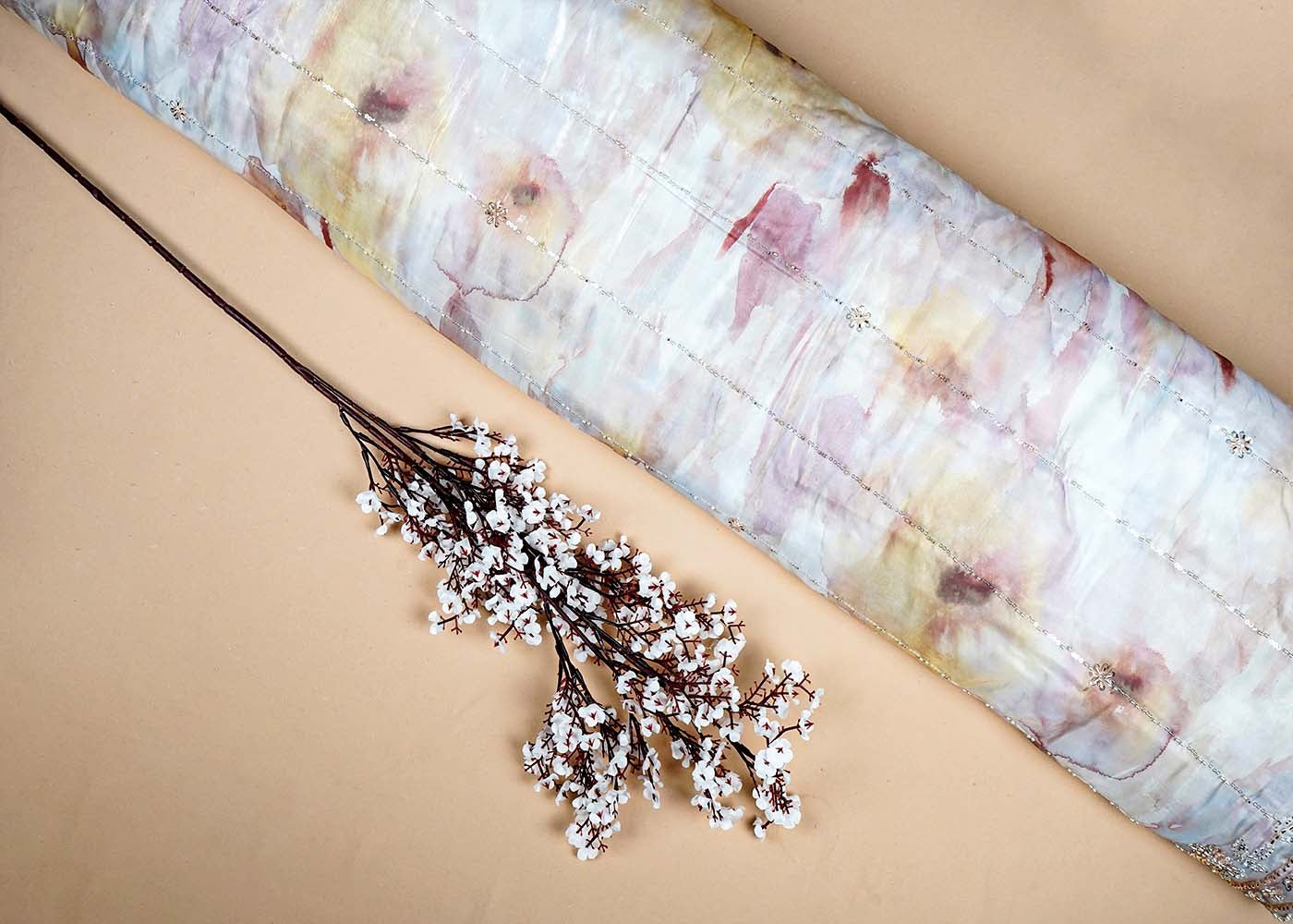 Blush Pink Jimmy Choo Dupatta Fabric With Sequins and Kutdana Work With Two Side Border 16112