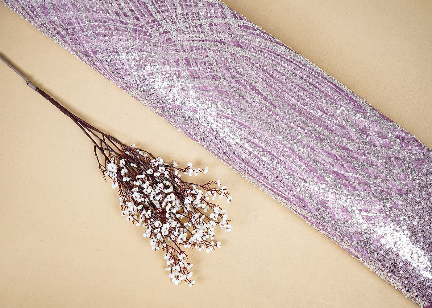 Purple Imported Net Fabric With Allover sequins, Katdana and Pearl Work 16113