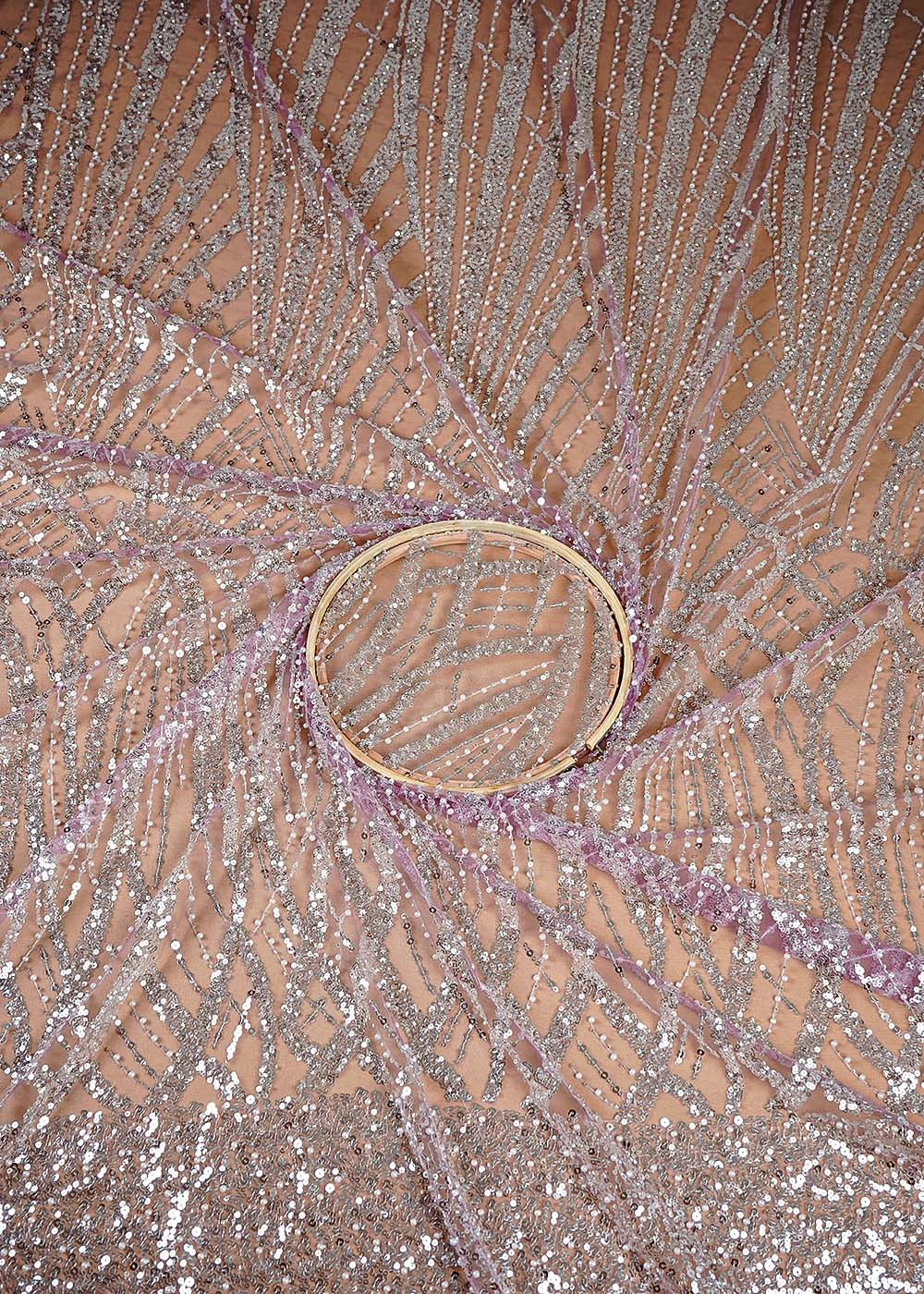 Purple Imported Net Fabric With Allover sequins, Katdana and Pearl Work 16113