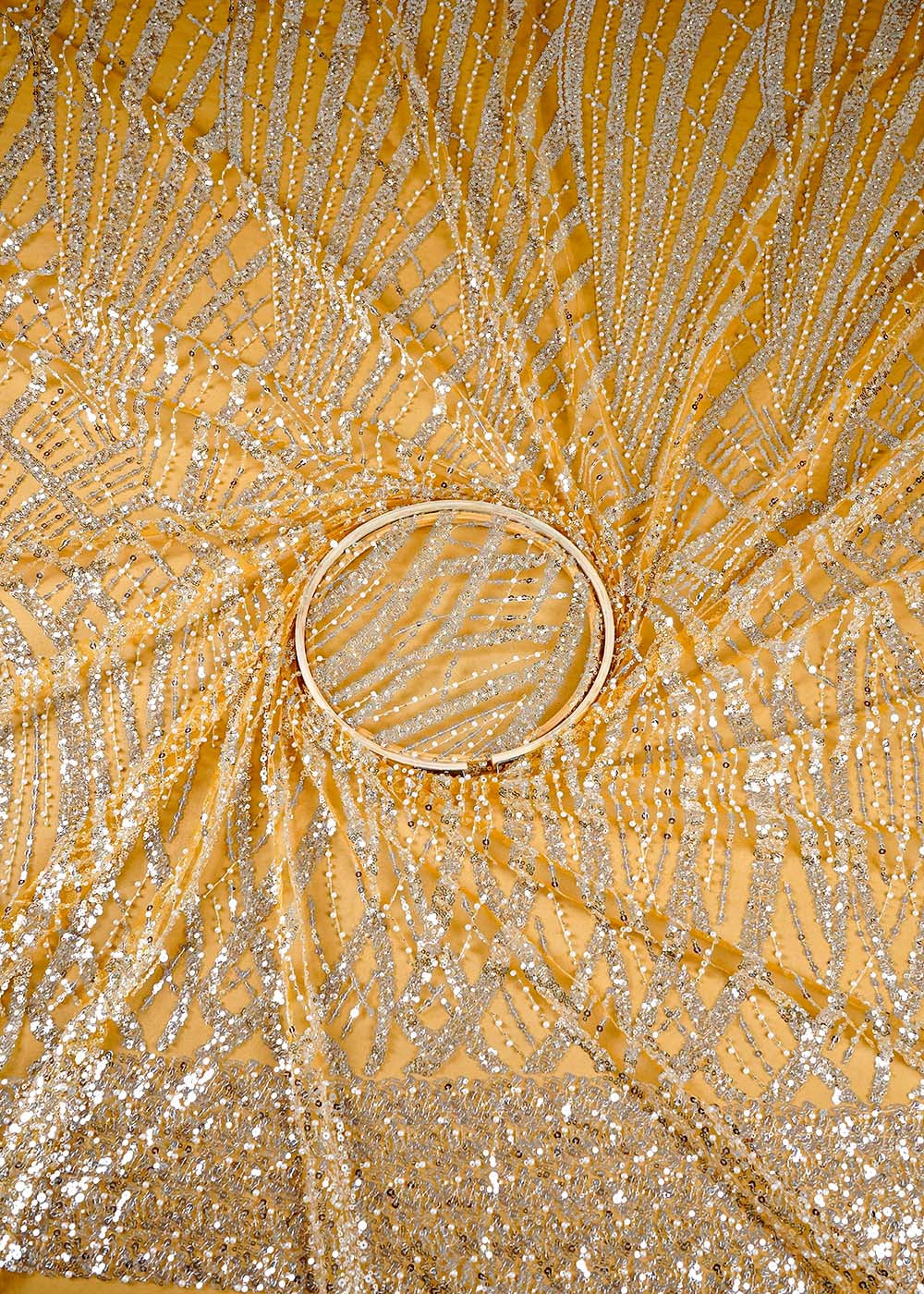Mustard Imported Net Fabric With Allover Sequins Katdana and Pearl Work 16114