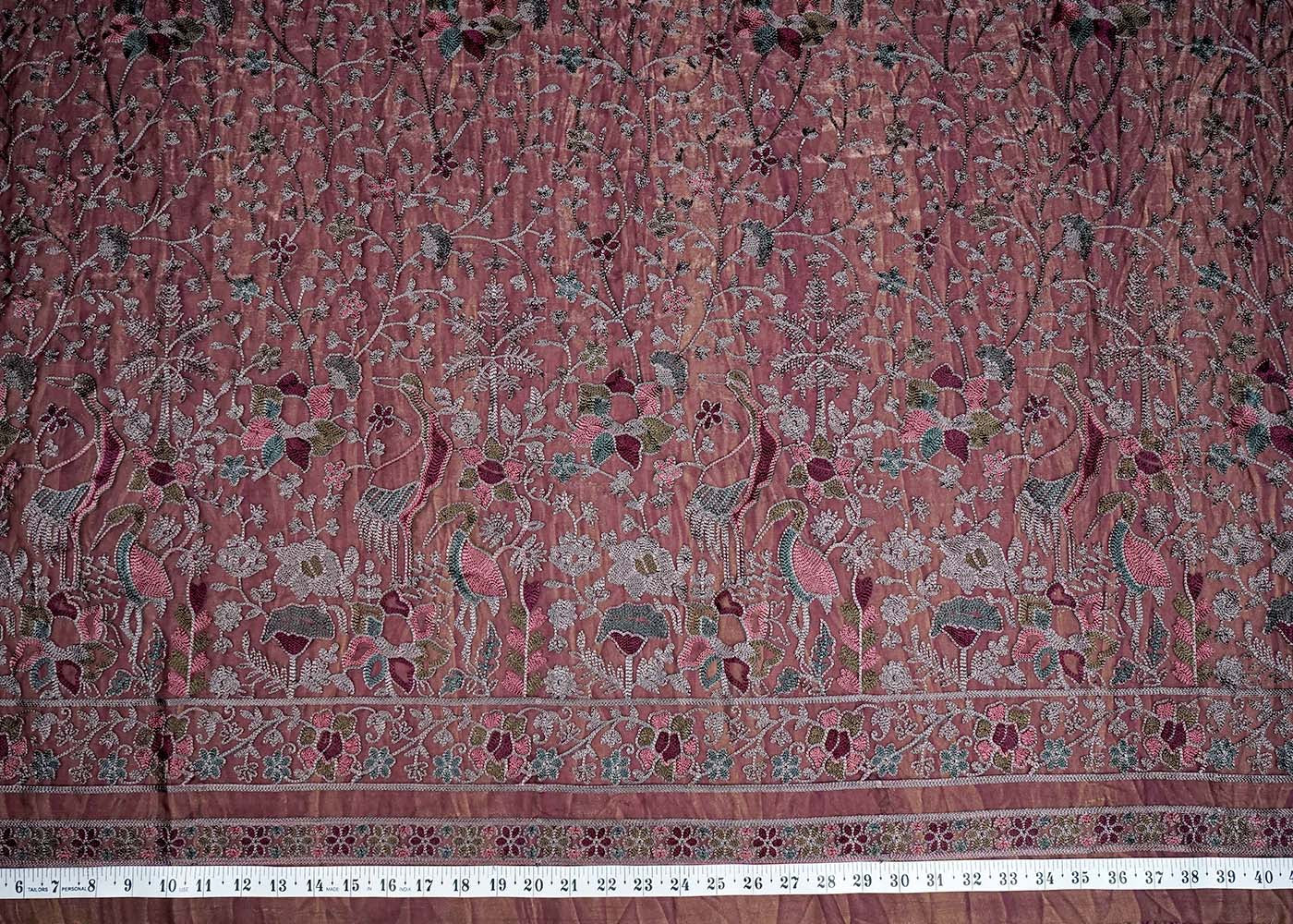 Wine Silk Fabric With Allover Thread Work 16129