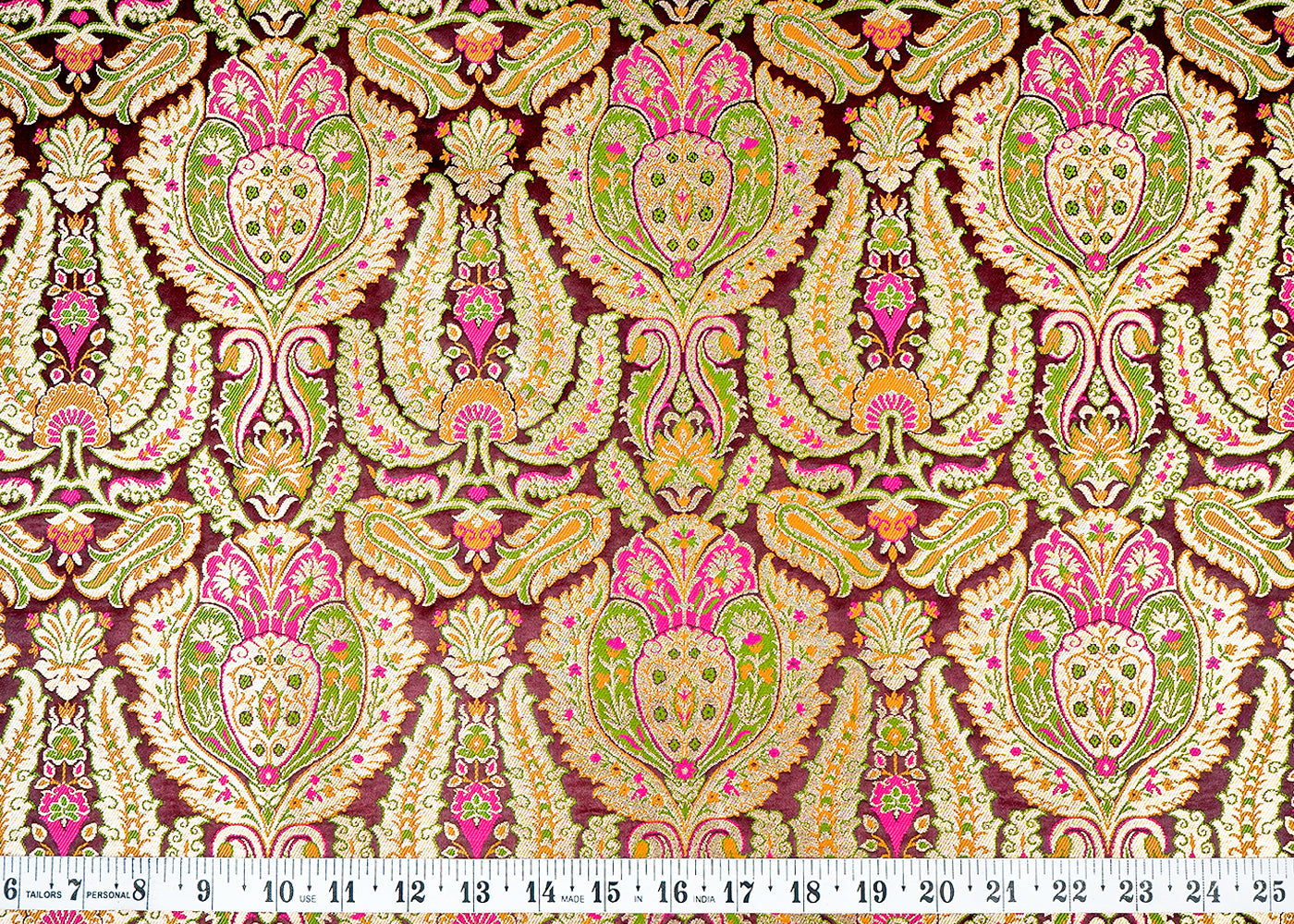 Maroon Banarasi Brocade Fabric With Allover Golden Zari Handloom 16133
