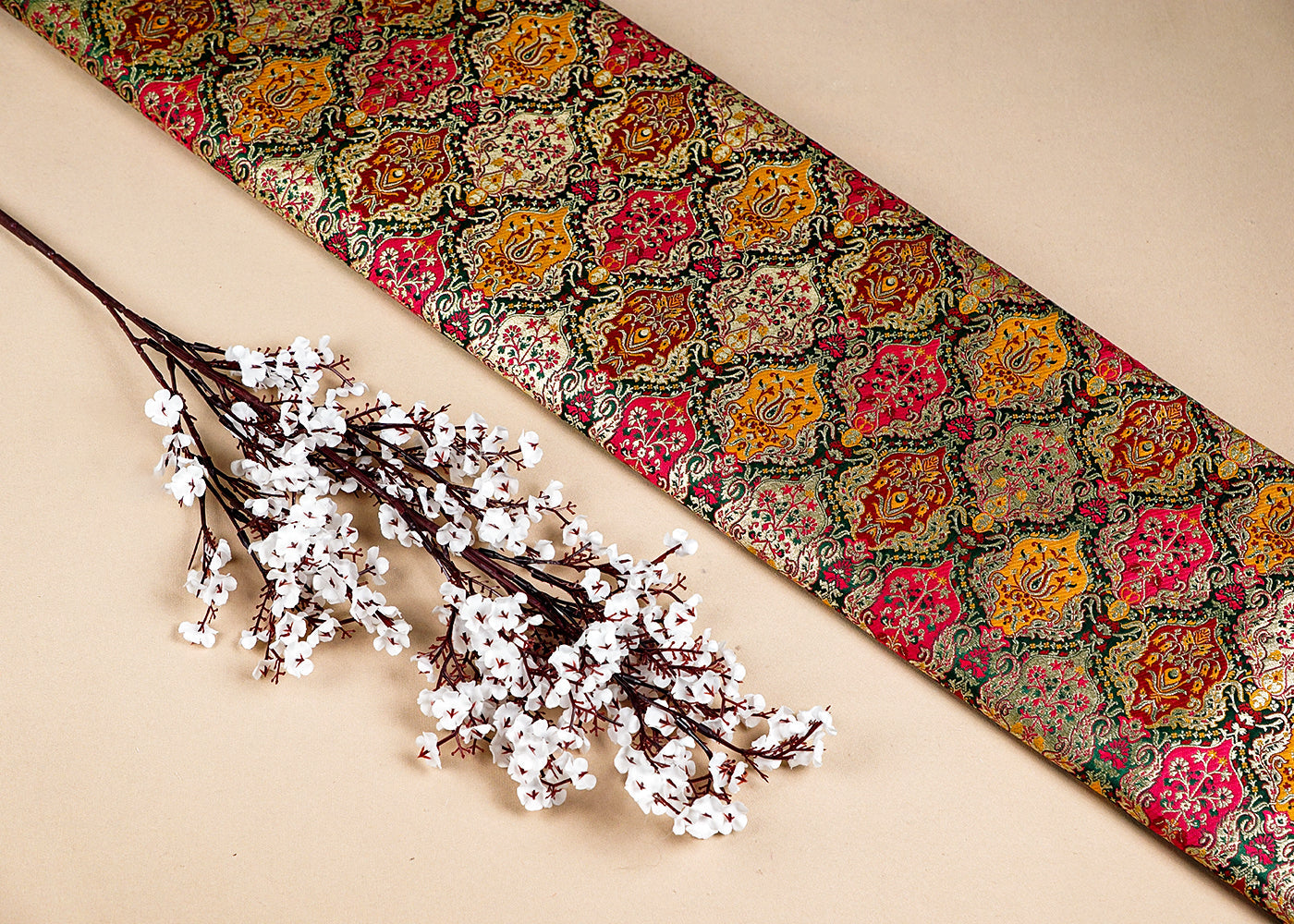 Bottle Green Banarasi Brocade Fabric With Allover Thread and Zari Handloom 16141