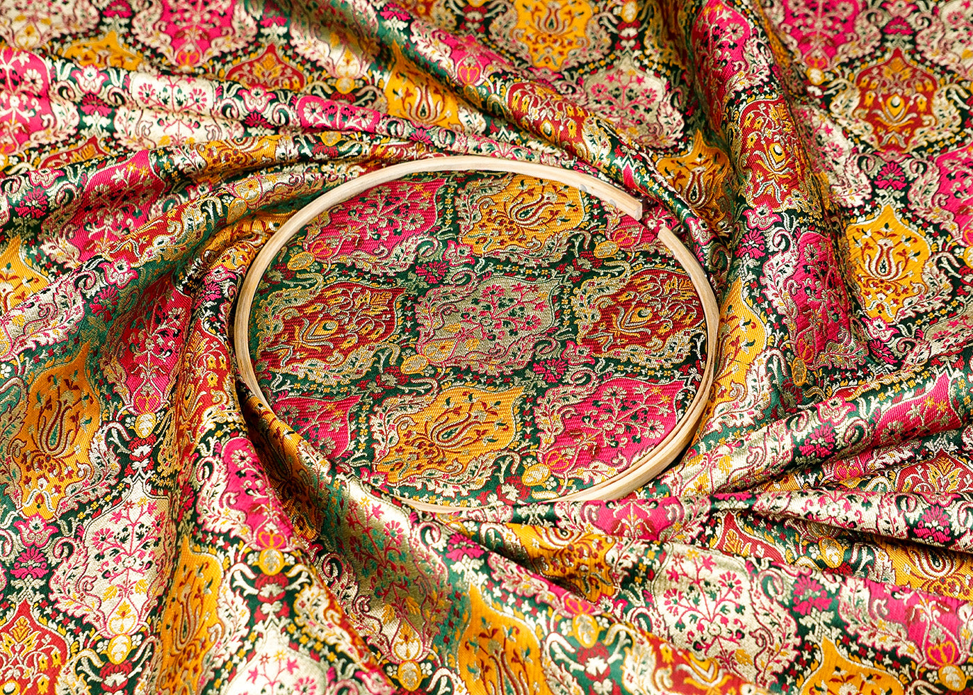 Bottle Green Banarasi Brocade Fabric With Allover Thread and Zari Handloom 16141