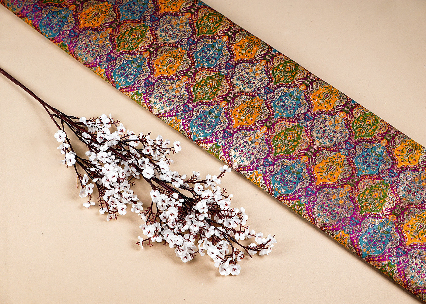 Purple Banarasi Brocade Fabric With Allover Thread and Zari Handloom 16142