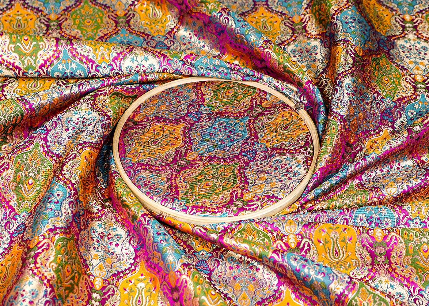Purple Banarasi Brocade Fabric With Allover Thread and Zari Handloom 16142