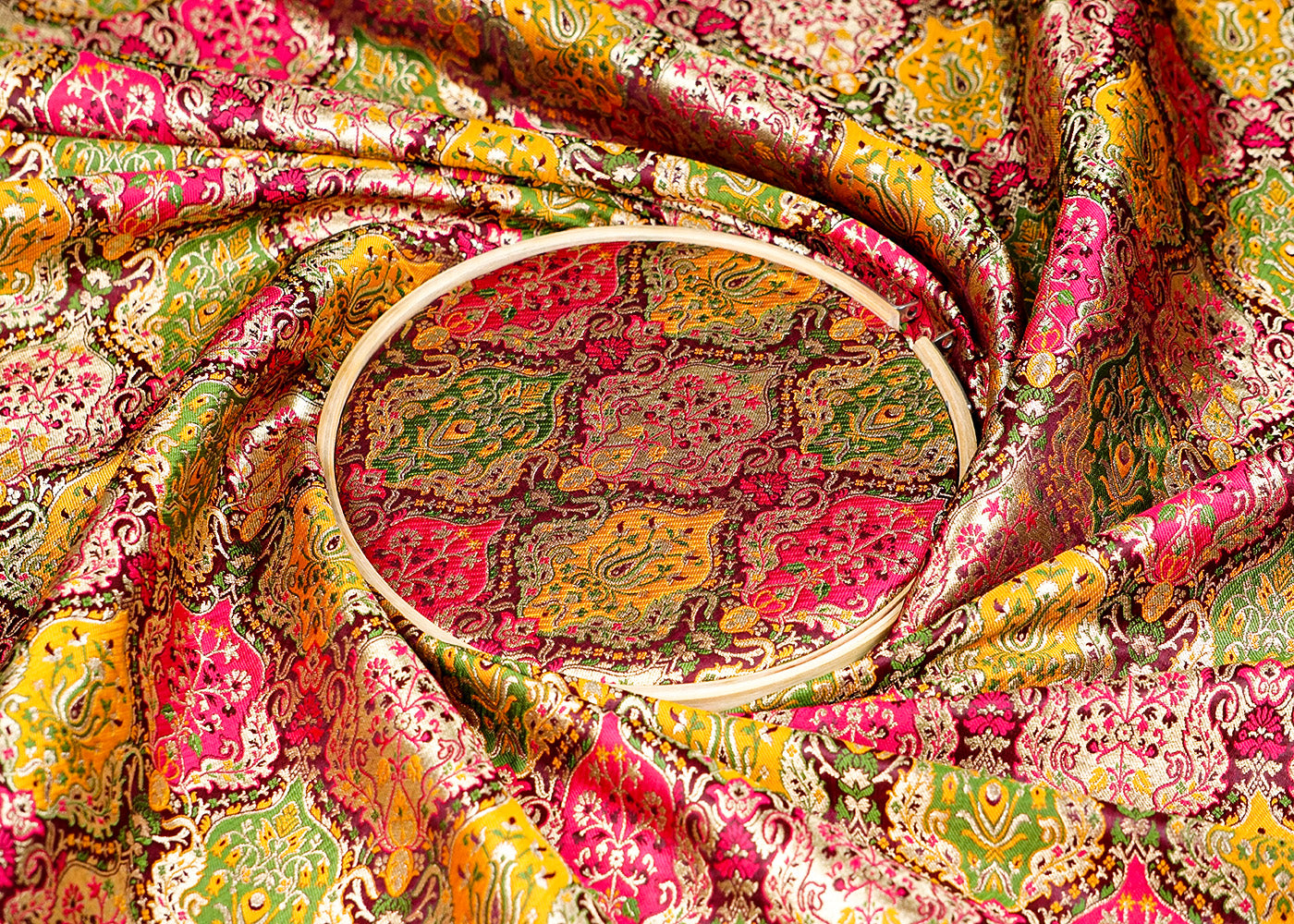 Maroon Banarasi Brocade Fabric With Allover Thread and Zari Handloom 16144