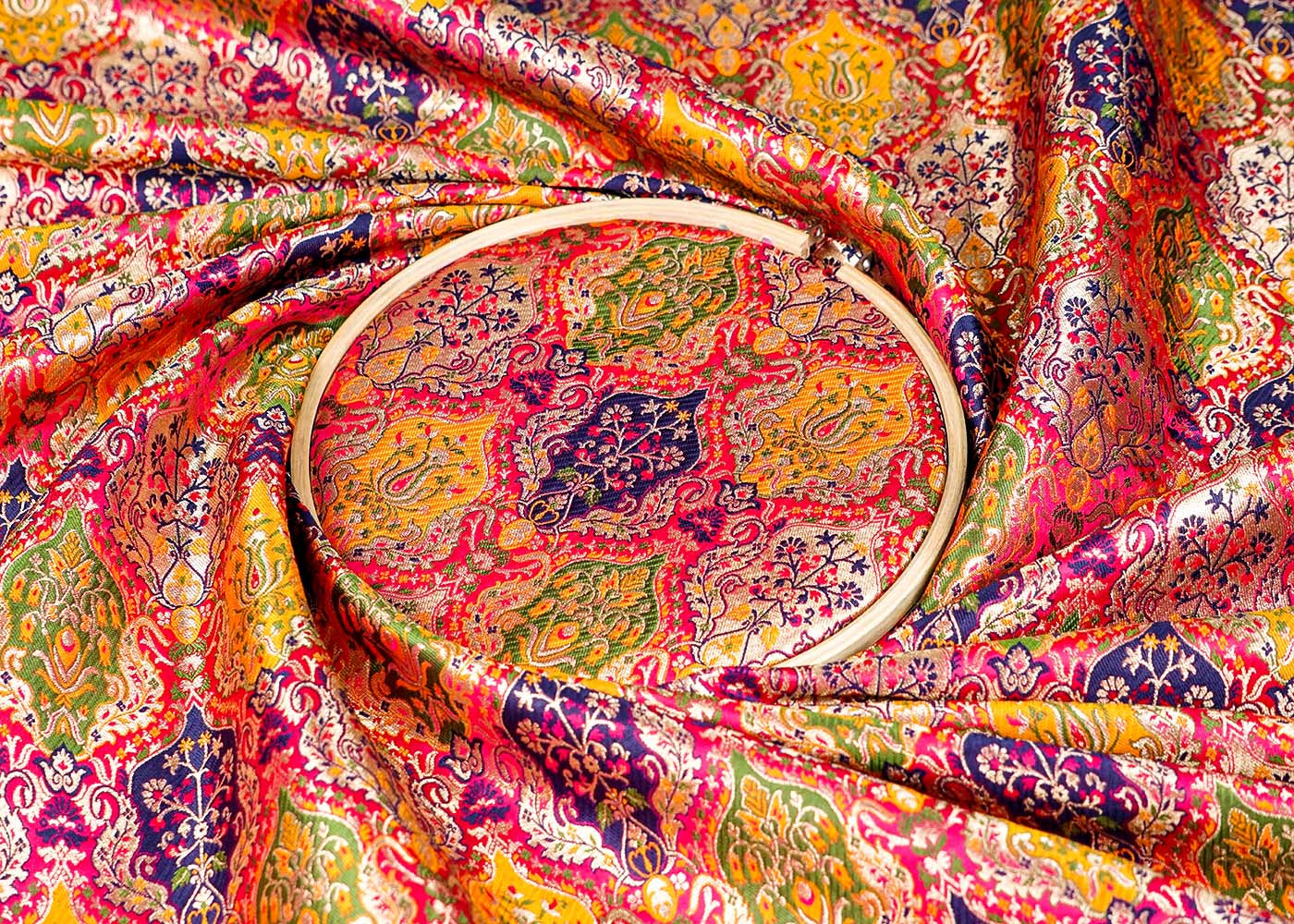 Pink Banarasi Brocade Fabric With Allover Thread and Zari Handloom 16145