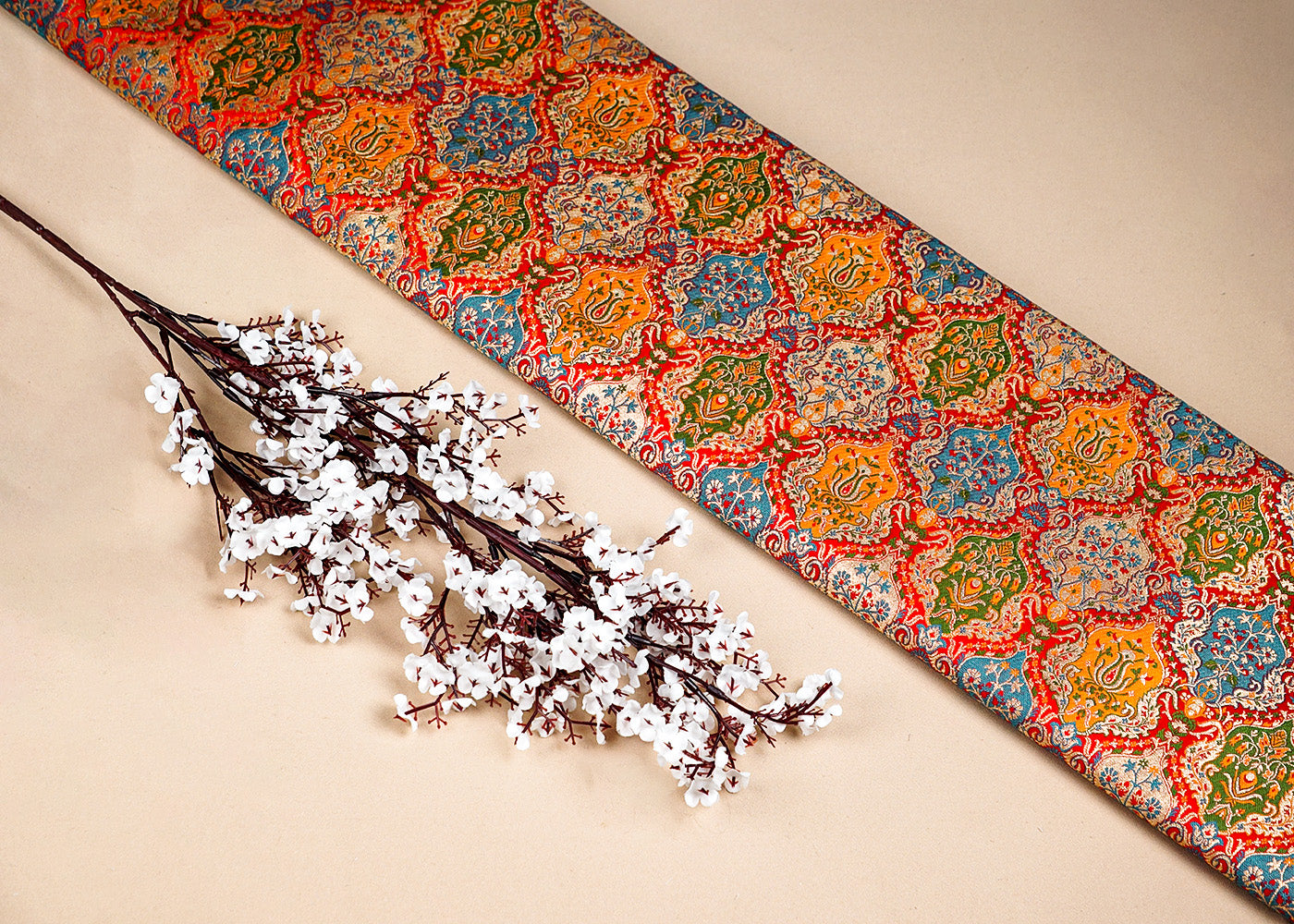 Red Banarasi Brocade Fabric With Allover Thread and Zari Handloom 16146
