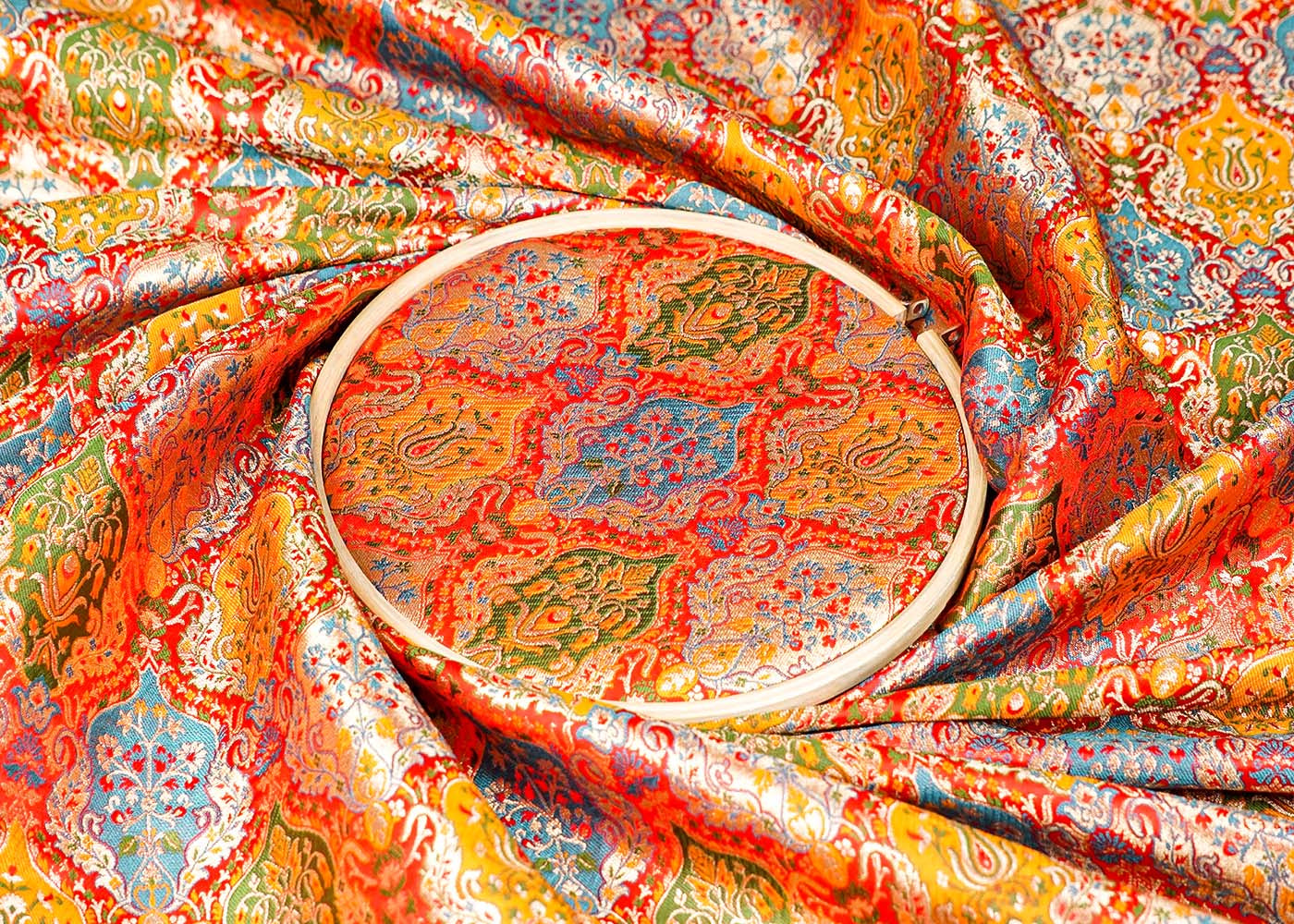 Red Banarasi Brocade Fabric With Allover Thread and Zari Handloom 16146