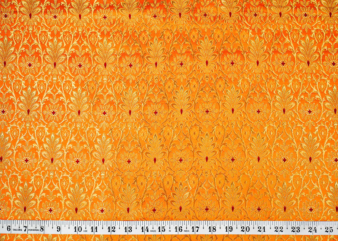 Mustard Banarasi Brocade Fabric With Allover Golden Zari Handloom 16149