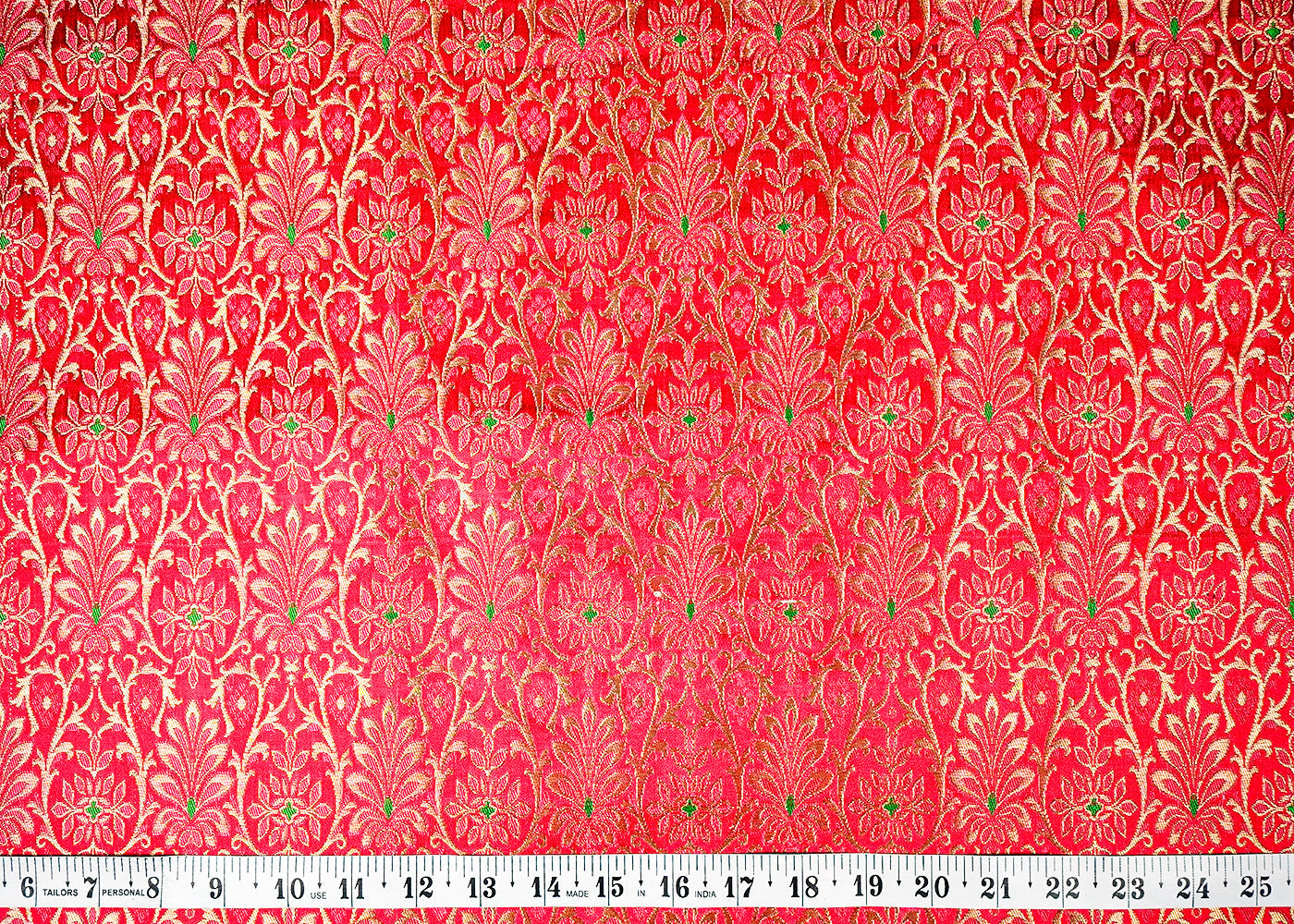 Red Banarasi Brocade Fabric With Allover Golden Zari Handloom 16150