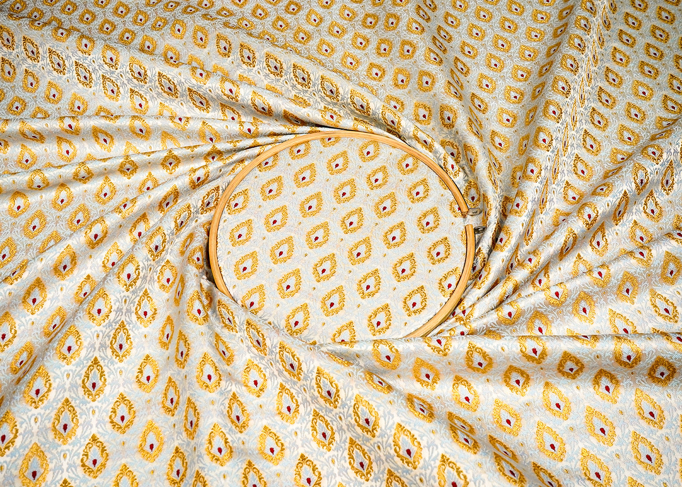 Sky Blue Banarasi Brocade Fabric With Allover Thread Zari Handloom 16151