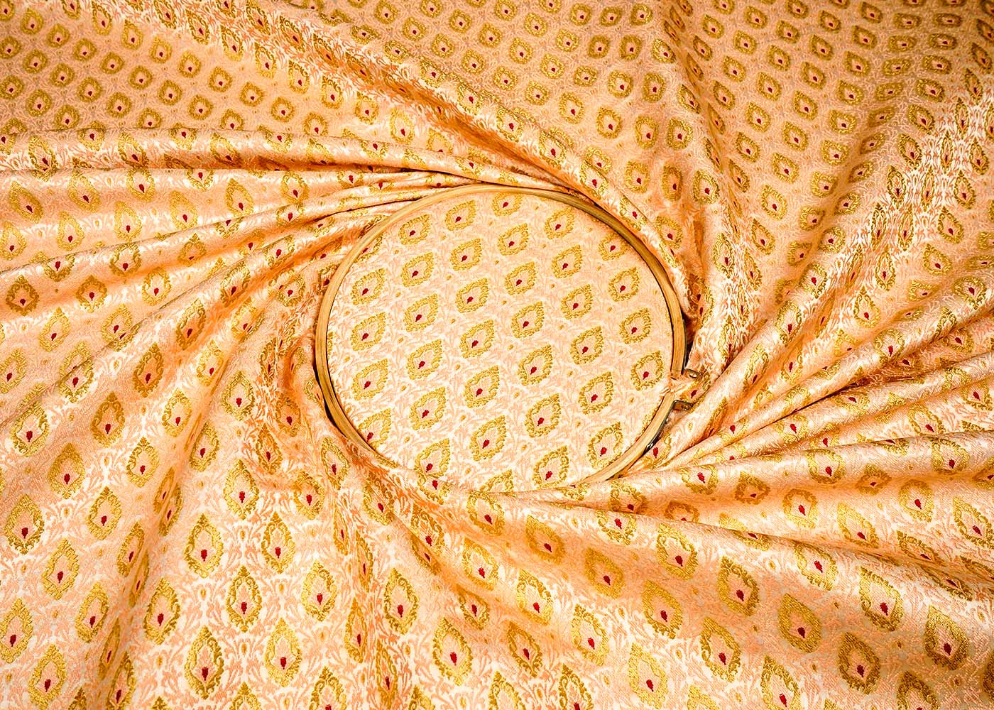 Peach Banarasi Brocade Fabric With Allover Thread Zari Handloom 16153