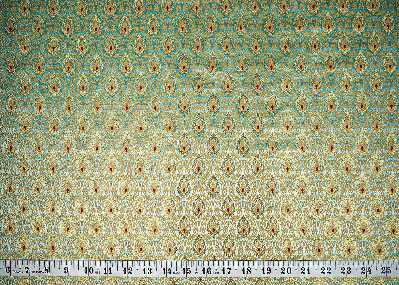 Blue Banarasi Brocade Fabric With Allover Thread Zari Handloom 16154