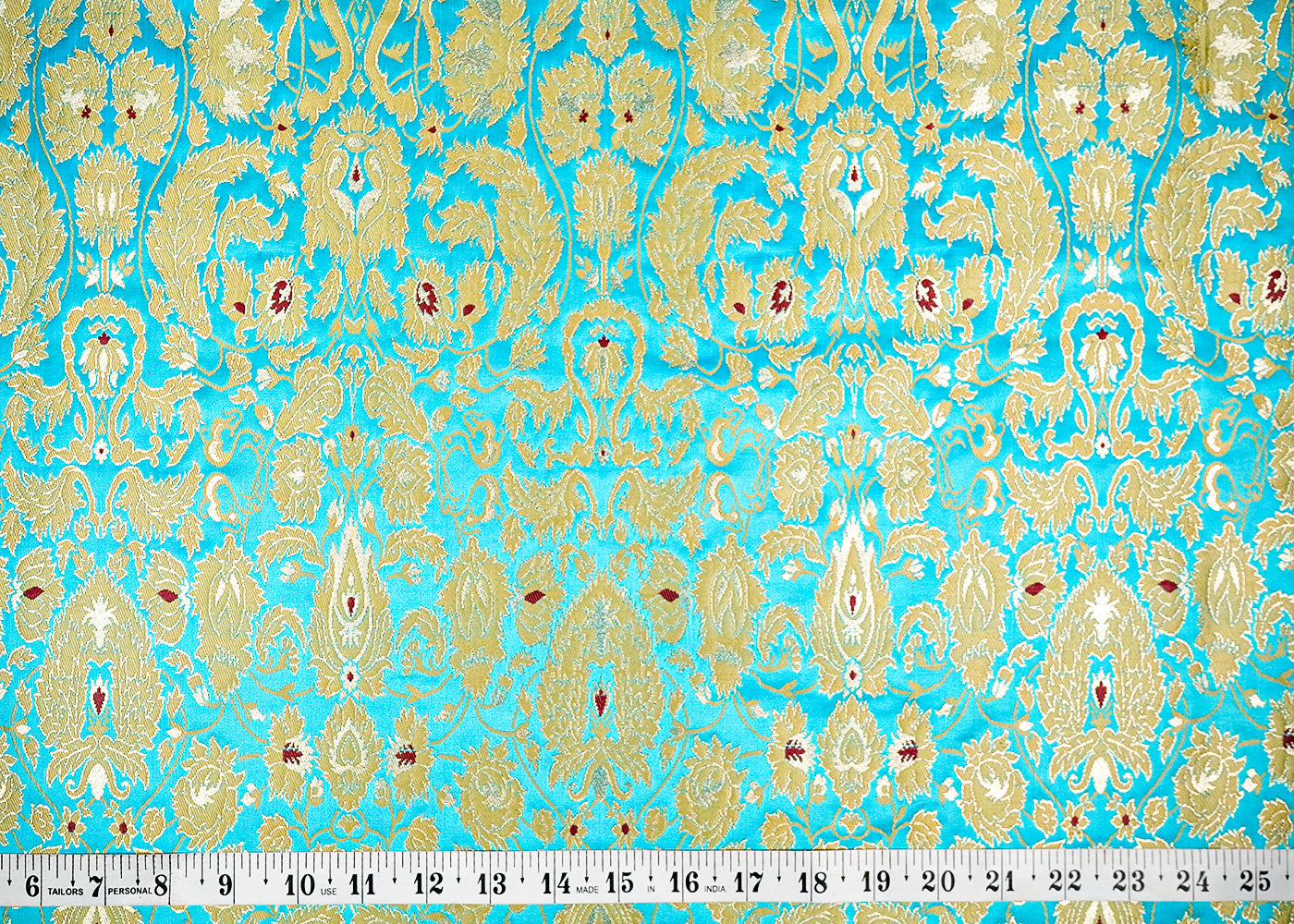 Sky Blue Banarasi Brocade Fabric With Allover Golden Zari Handloom 16160