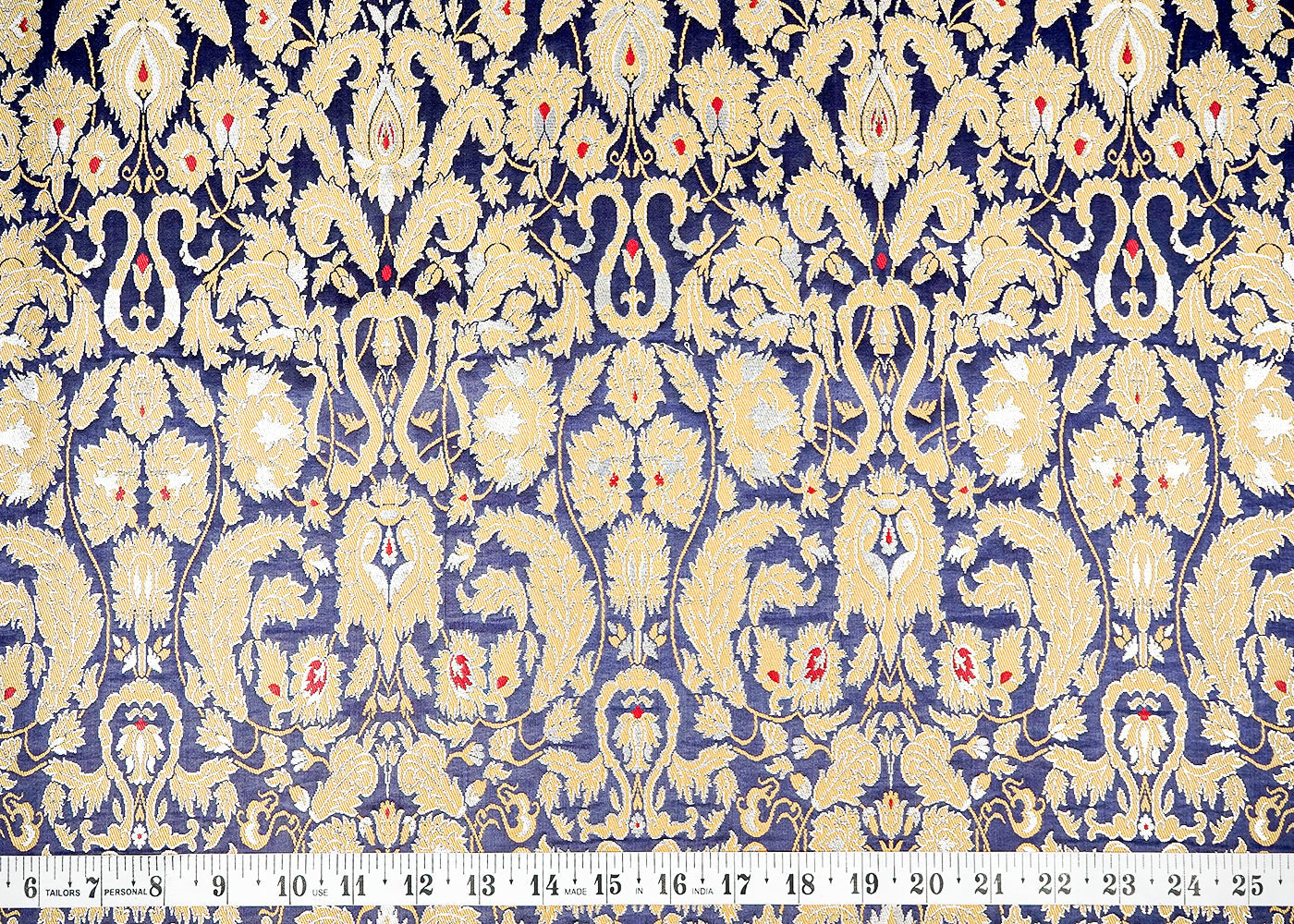 Navy Blue Banarasi Brocade Fabric With Allover Golden Zari Handloom 16161