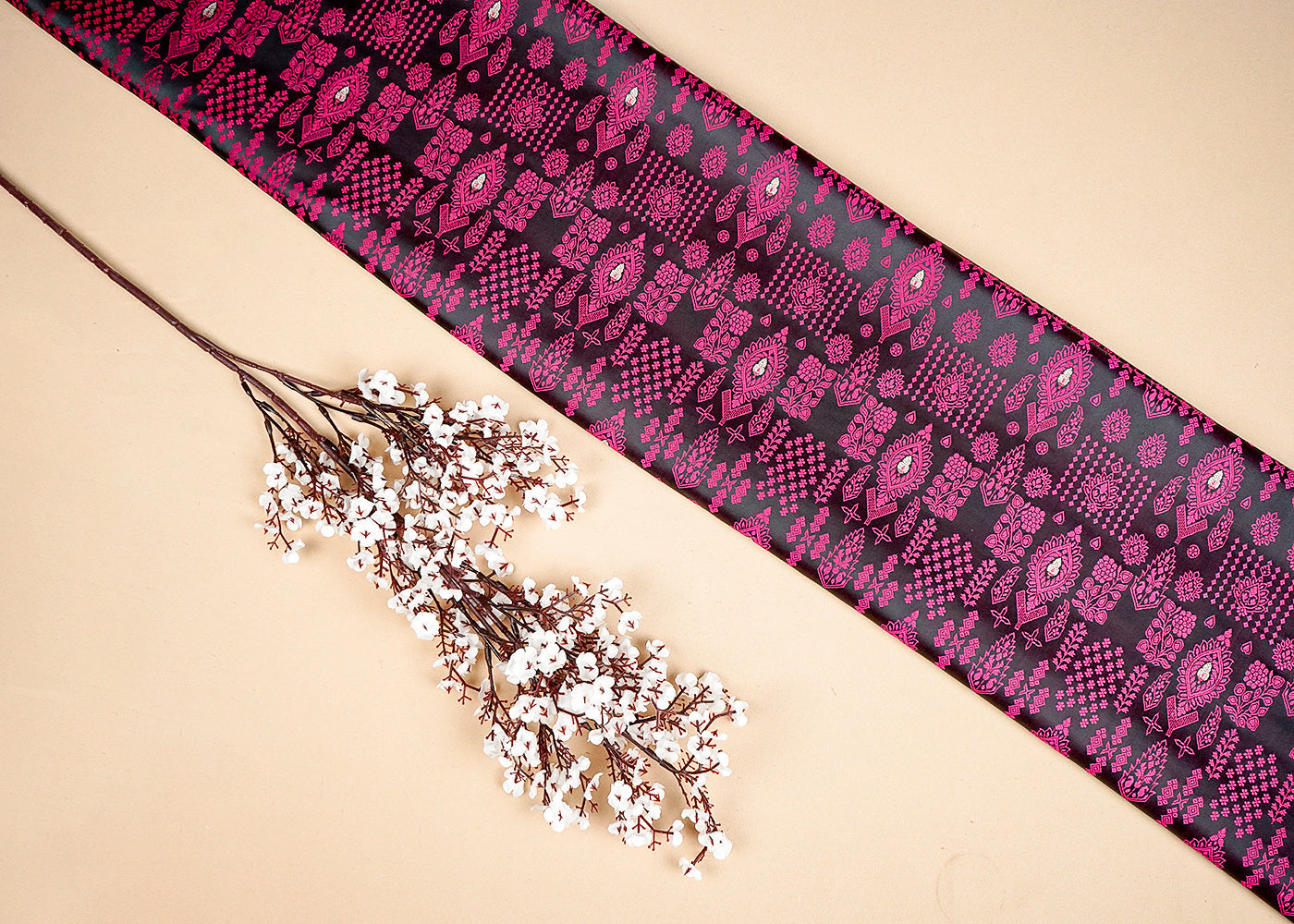 Purple Banarasi Brocade Fabric With Allover Thread and Zari Handloom 16163