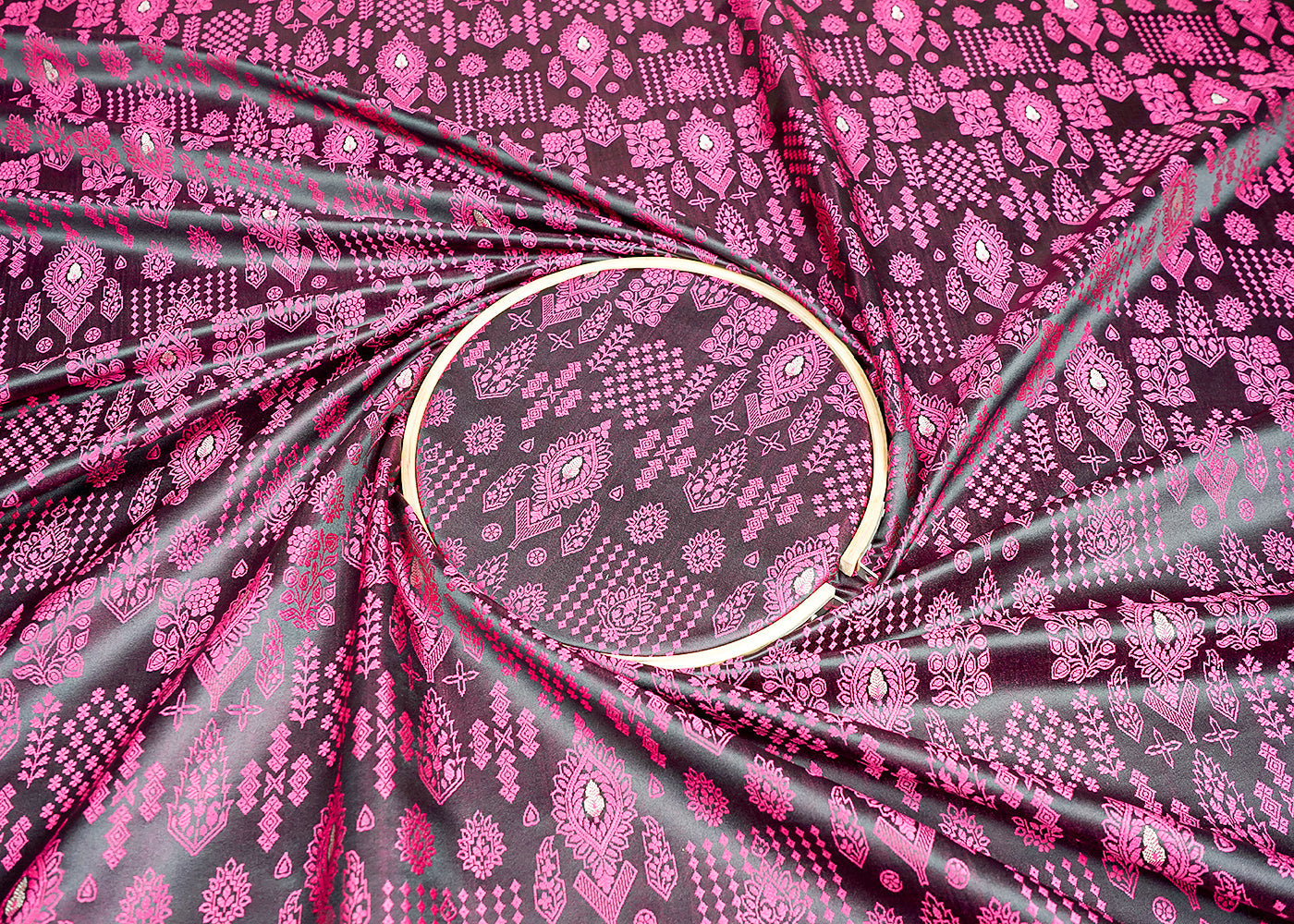 Purple Banarasi Brocade Fabric With Allover Thread and Zari Handloom 16163