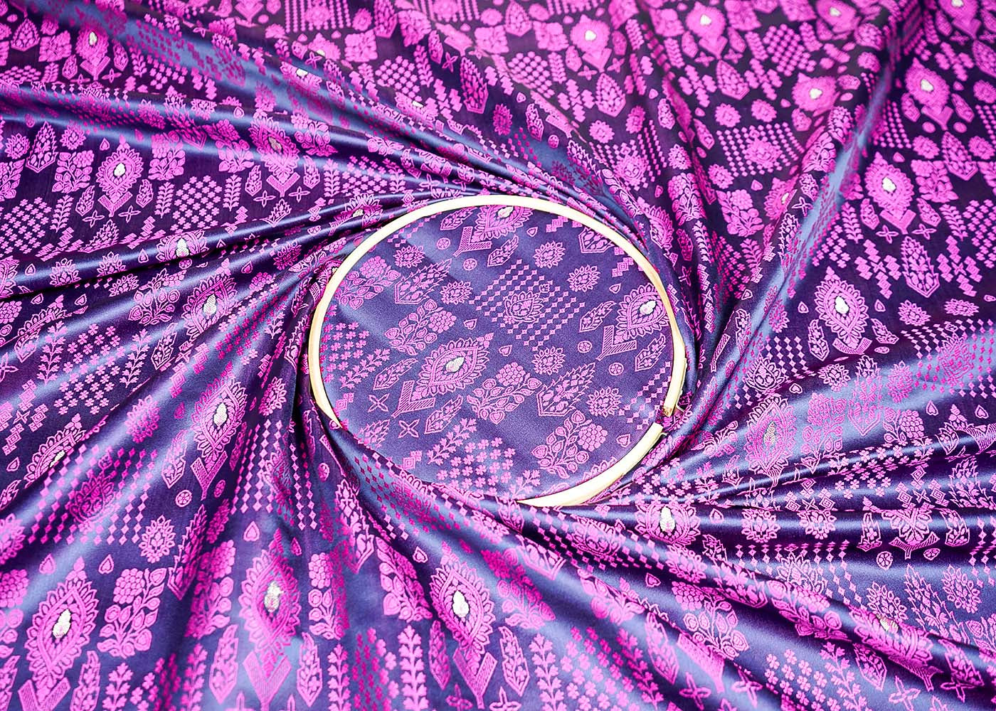 Navy Blue Banarasi Brocade Fabric With Allover Thread and Zari Handloom 16165