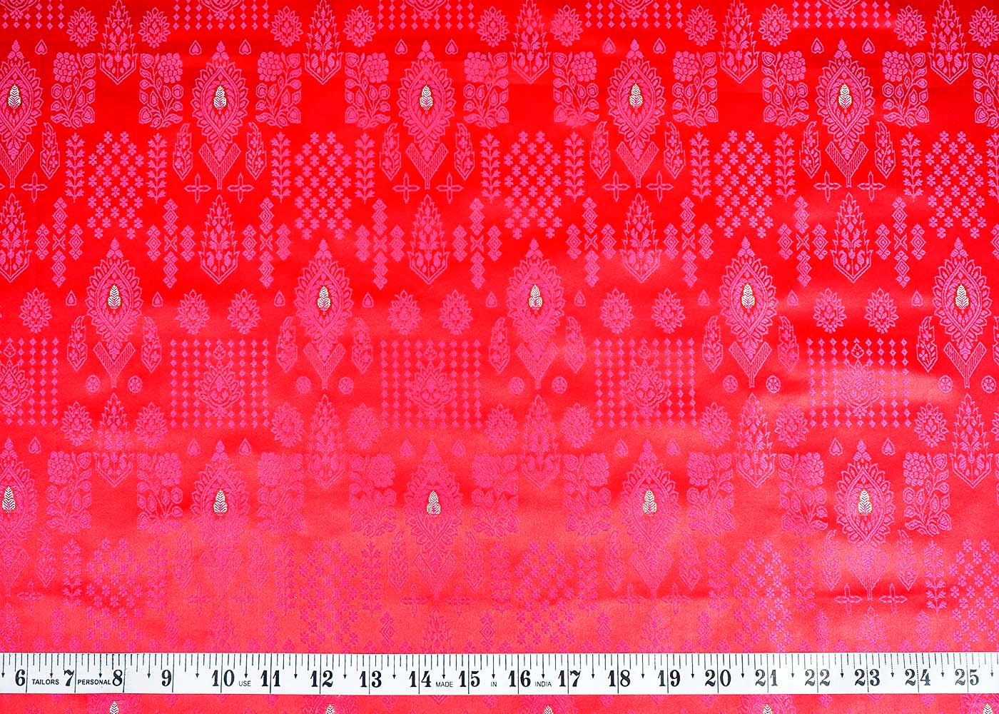 Red Banarasi Brocade Fabric With Allover Thread and Zari Handloom 16166