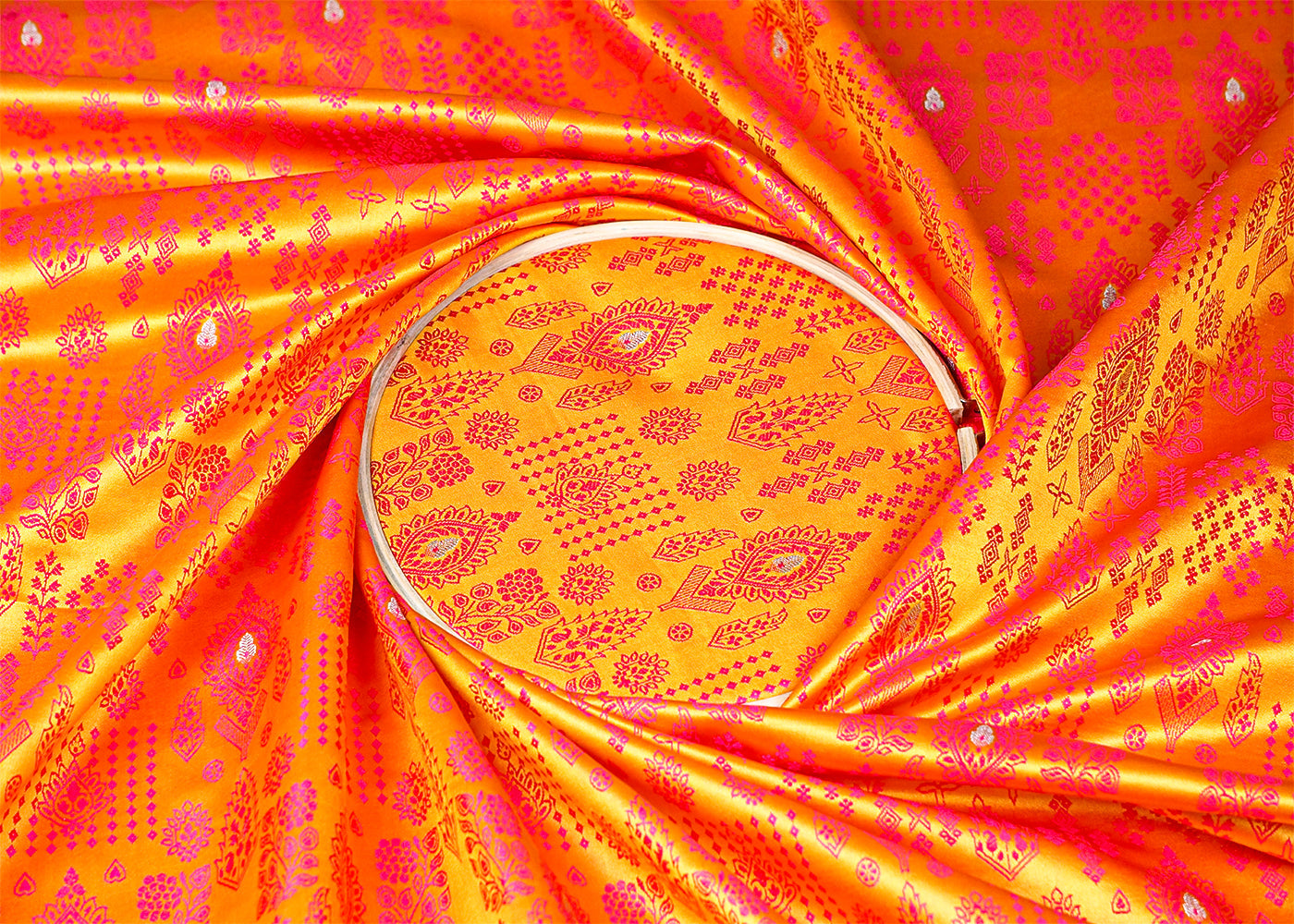 Gold Banarasi Brocade Fabric With Allover Thread and Zari Handloom 16167
