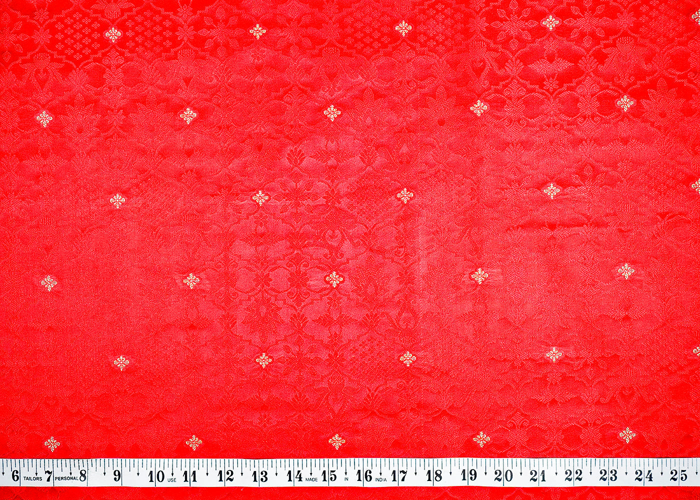 Red Banarasi Brocade Fabric With Allover Golden Zari Handloom 16168