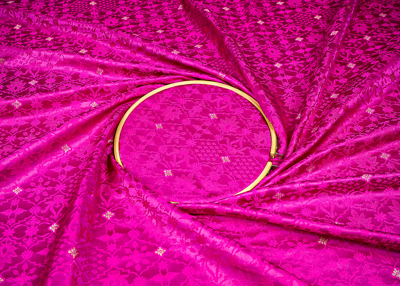 Purple Banarasi Brocade Fabric With Allover Golden Zari Handloom 16169