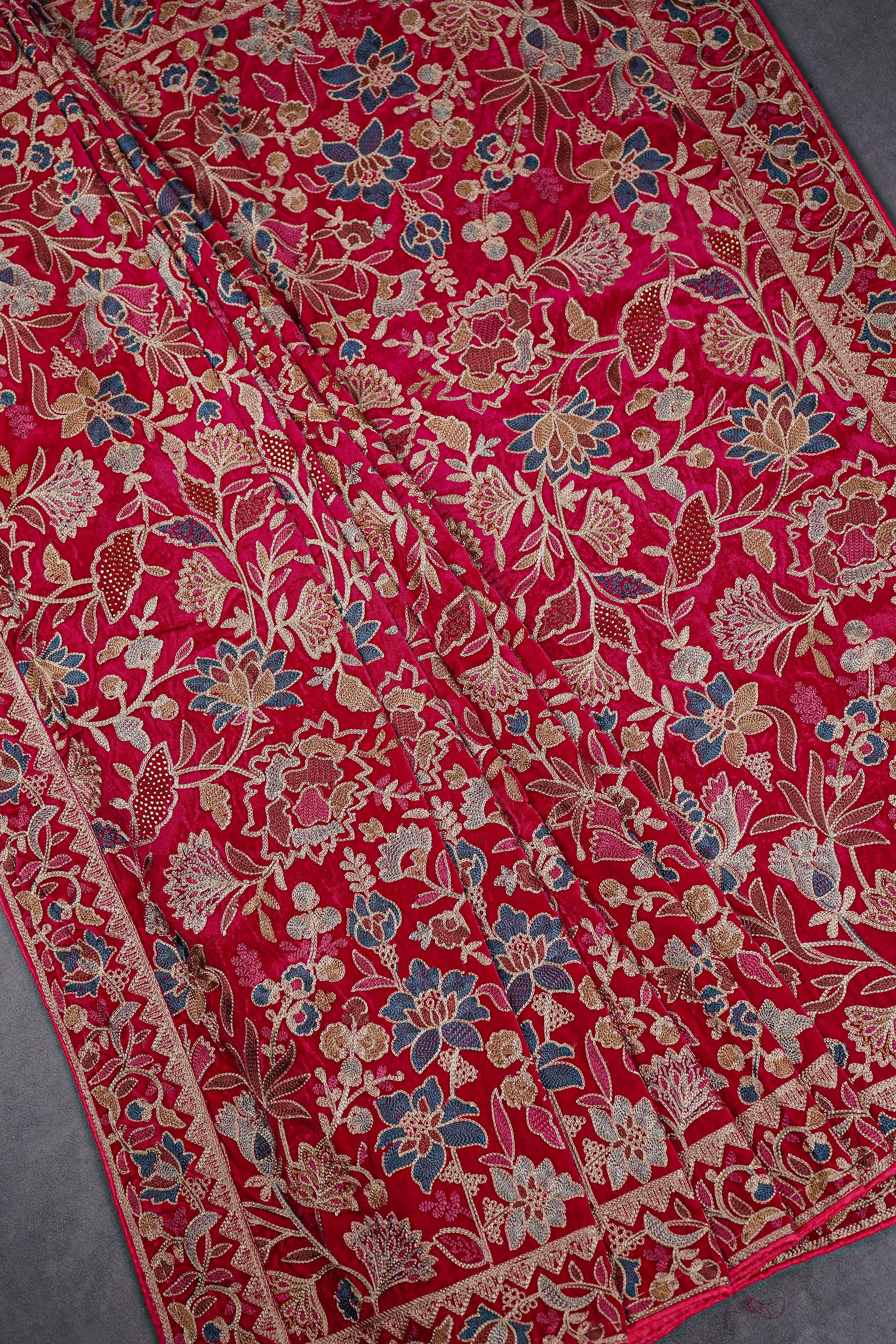 Pink Velvet Dupatta With All Over Thread And Sarwoski Work 16178
