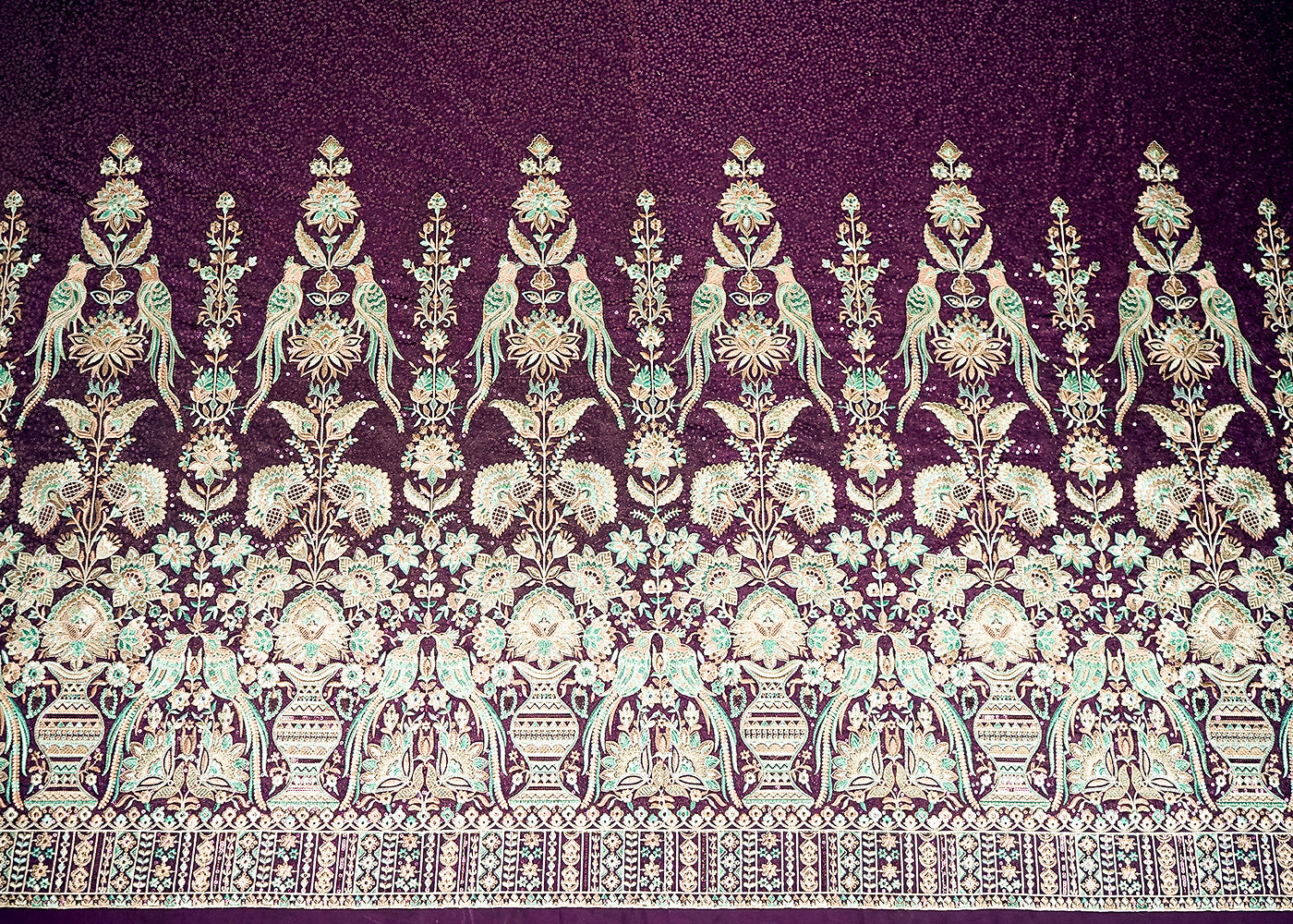 Purple Georgette Fabric With Allover Sequins And Thread Work With One Side Heavy Border 16187