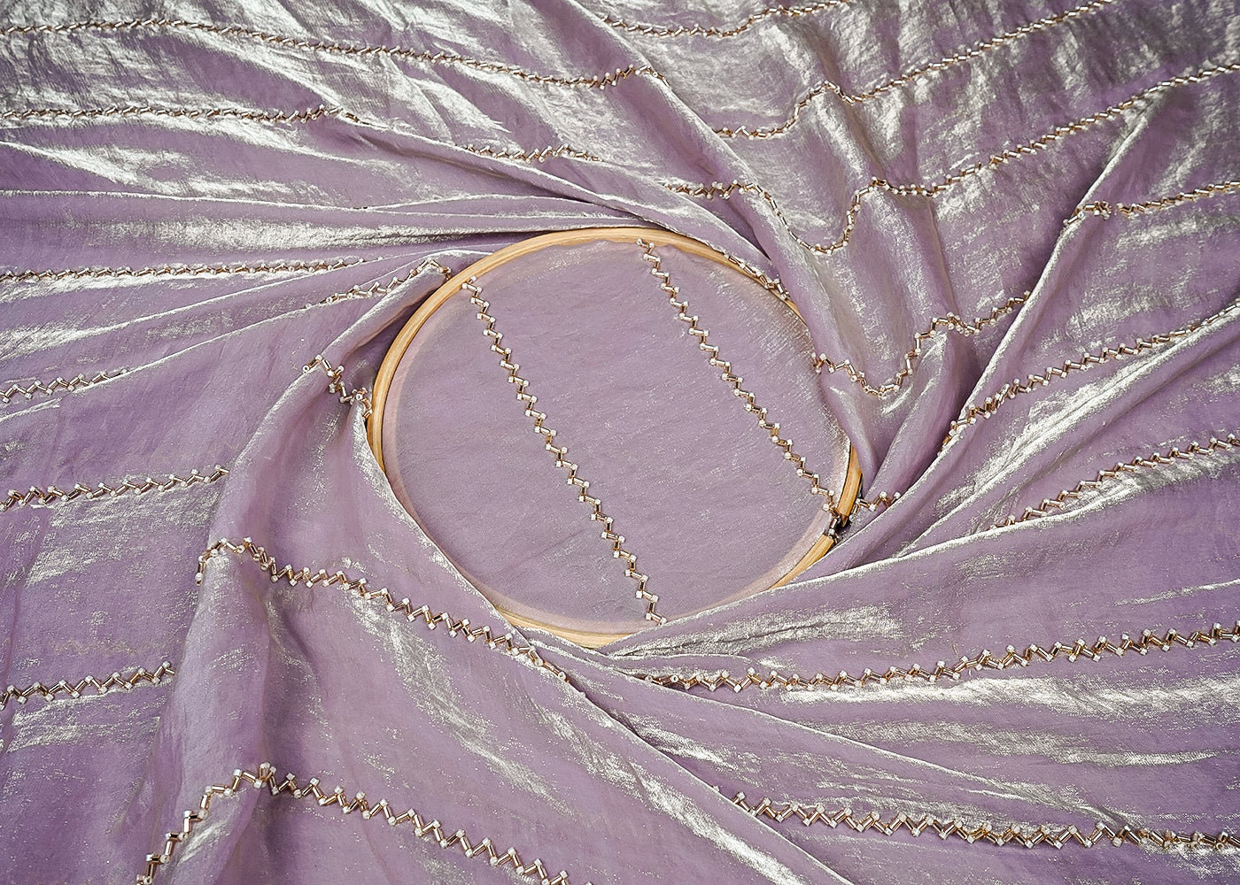 Lavender Silk, Tissue Allover Stripes Of Katdana And Bead Work 16190
