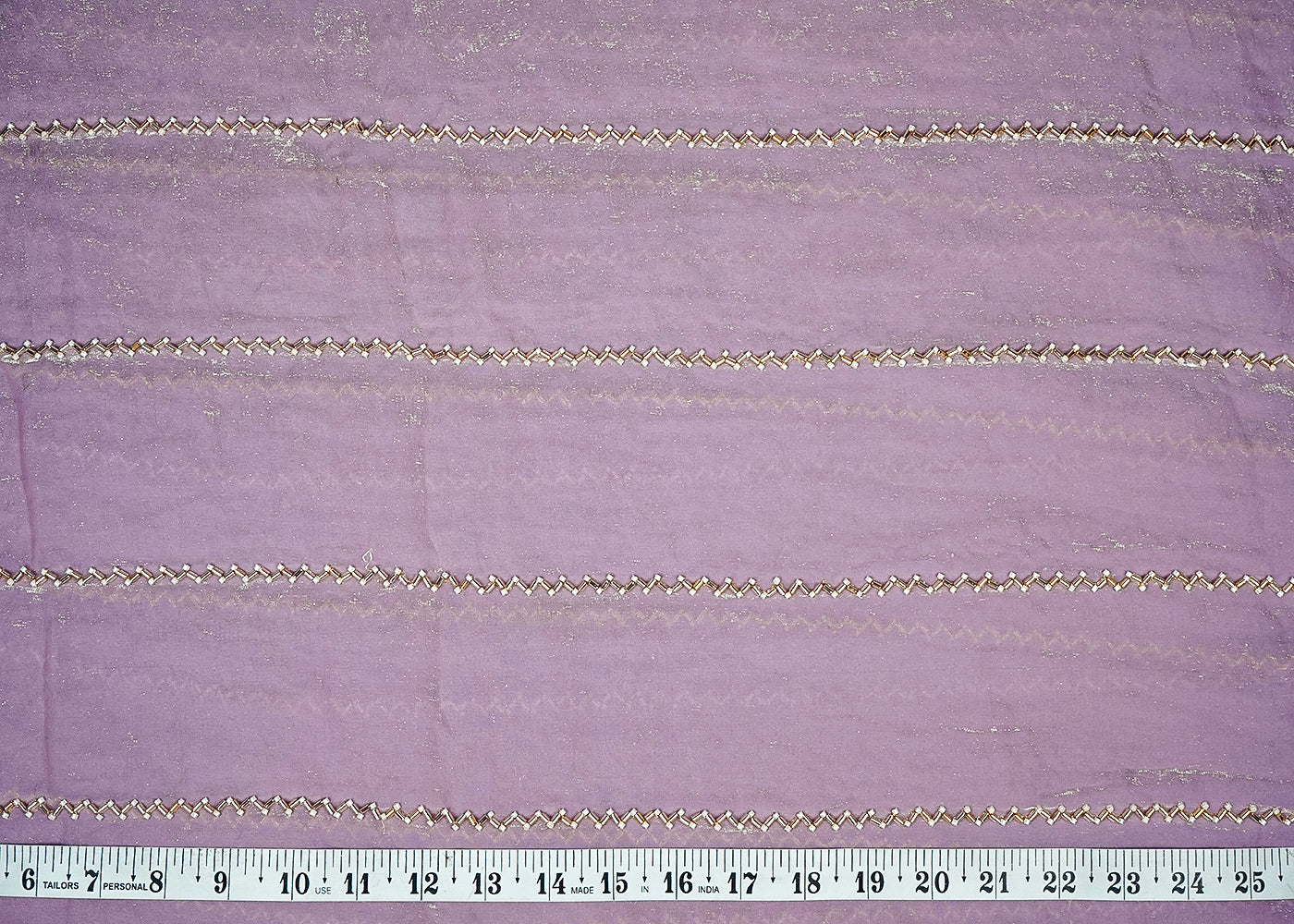 Lavender Silk, Tissue Allover Stripes Of Katdana And Bead Work 16190