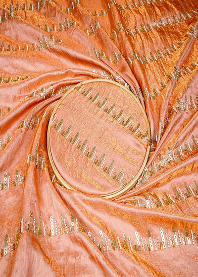 The Noor - Peach Tissue Fabric With Eternal Stripes Of Katdana, Sequins And Bead Work | 16196