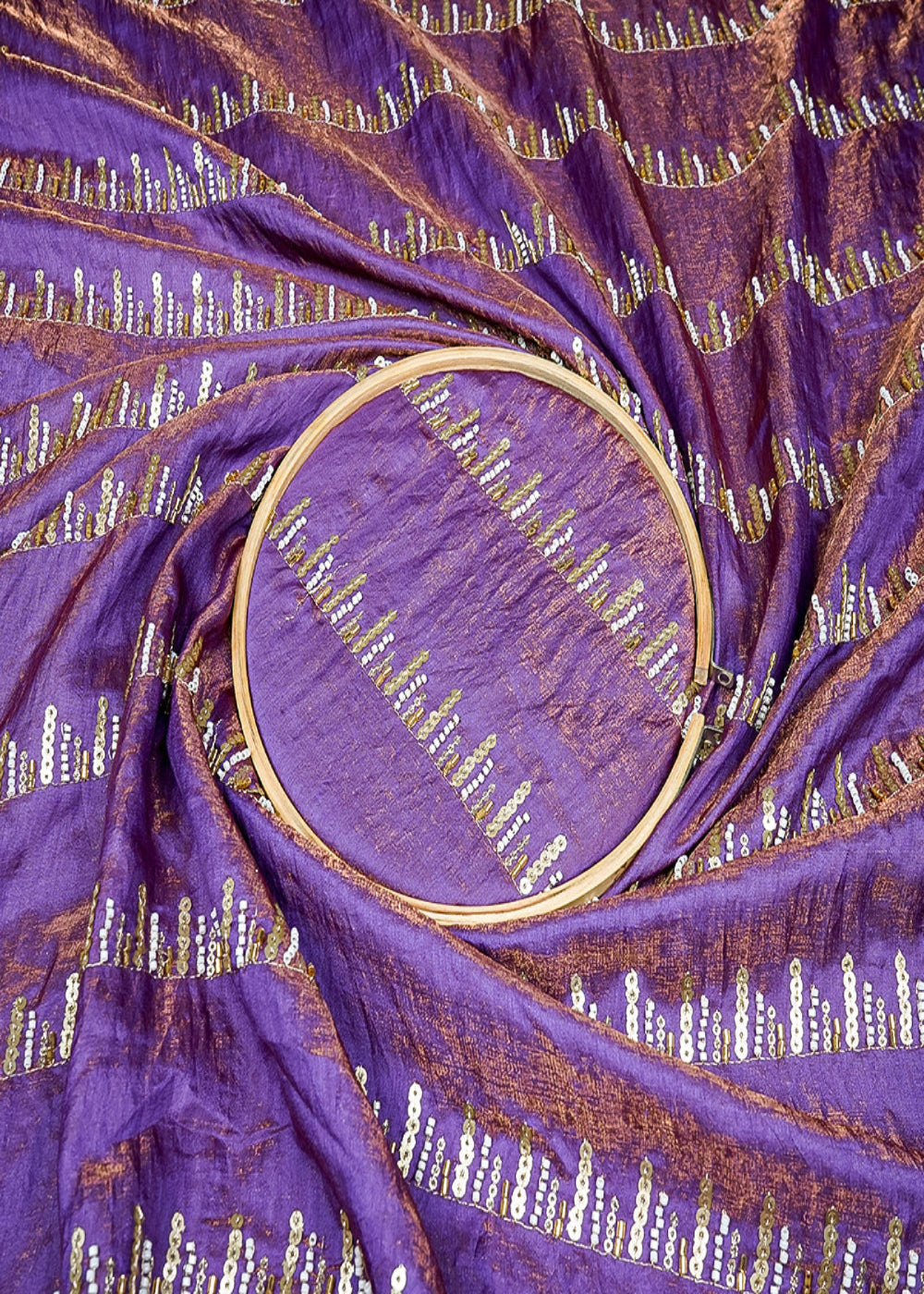 The-Noor---Purple-Tissue-Fabric-With-Eternal-Stripes-Of-Katdana,-Sequins-And-Bead-16198-close-view