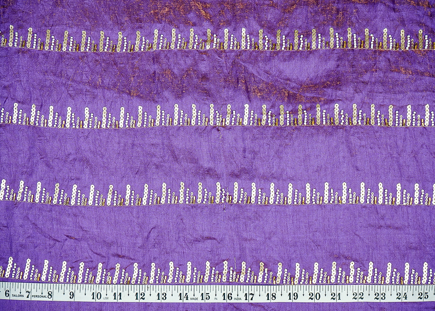 Purple Tissue Fabric With Allover Stripes Of Katdana, Sequins And Bead Work 16198