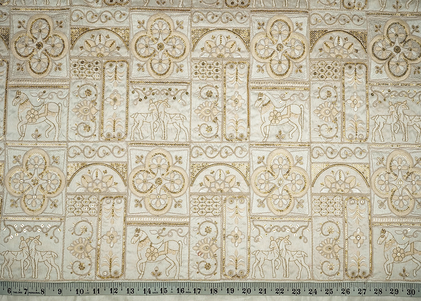 White Silk Dupion  Fabric With Allover Dori, Thread And Sequins Work 16200