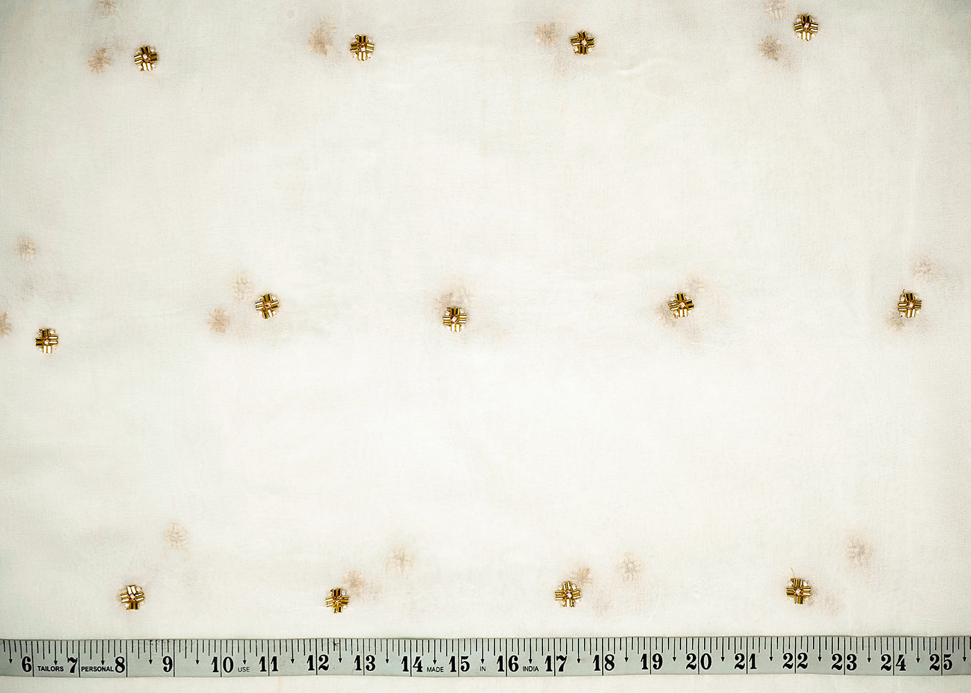 White Georgette Fabric With Allover Buti Of Sequins, Bead And Katdana Work 16205