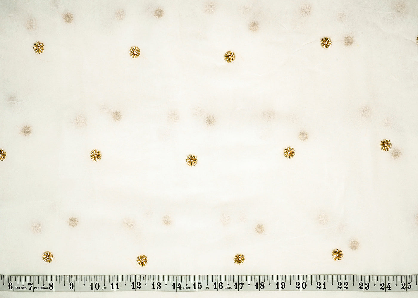 White Georgette Fabric With Allover Buti Of Sequins, Bead And Katdana Work 16206