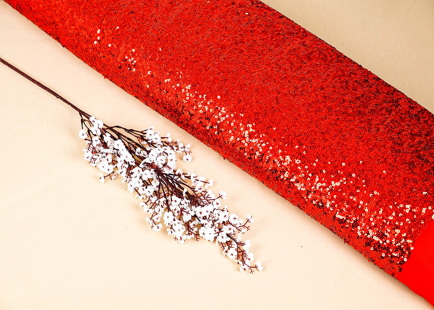 Red Net Fabric With Allover Sequins Work 16209