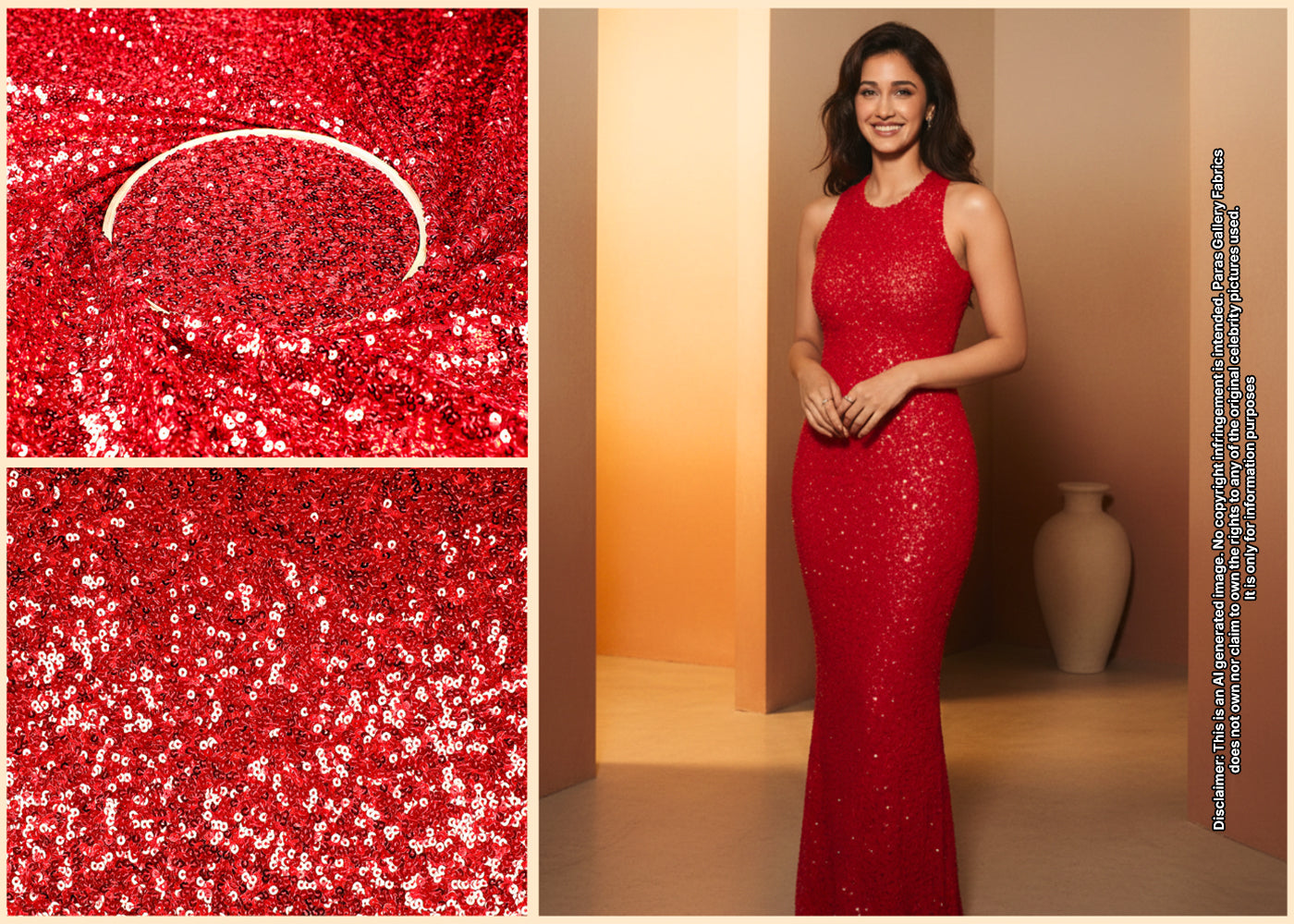 Disha Patani Inspired Edition | Red Embroidered Net Unstitched Fabric 16209